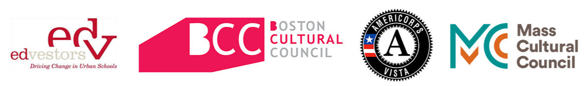Logos for edvestors, Boston Cultural Council, AmeriCorps, and Mass Cultural Council