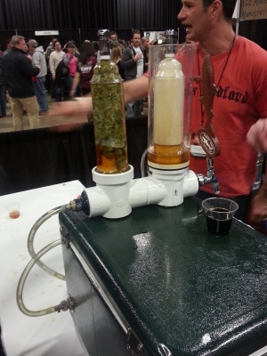 Dogfish Head 120 Minute IPA was pumped through Simcoe hops which were packed in Randall the Enamel Animal, Dogfish Head’s organoleptic hop transducer module, adding more hop flavor to the beer and making it the strongest IPA in the world! (17%)