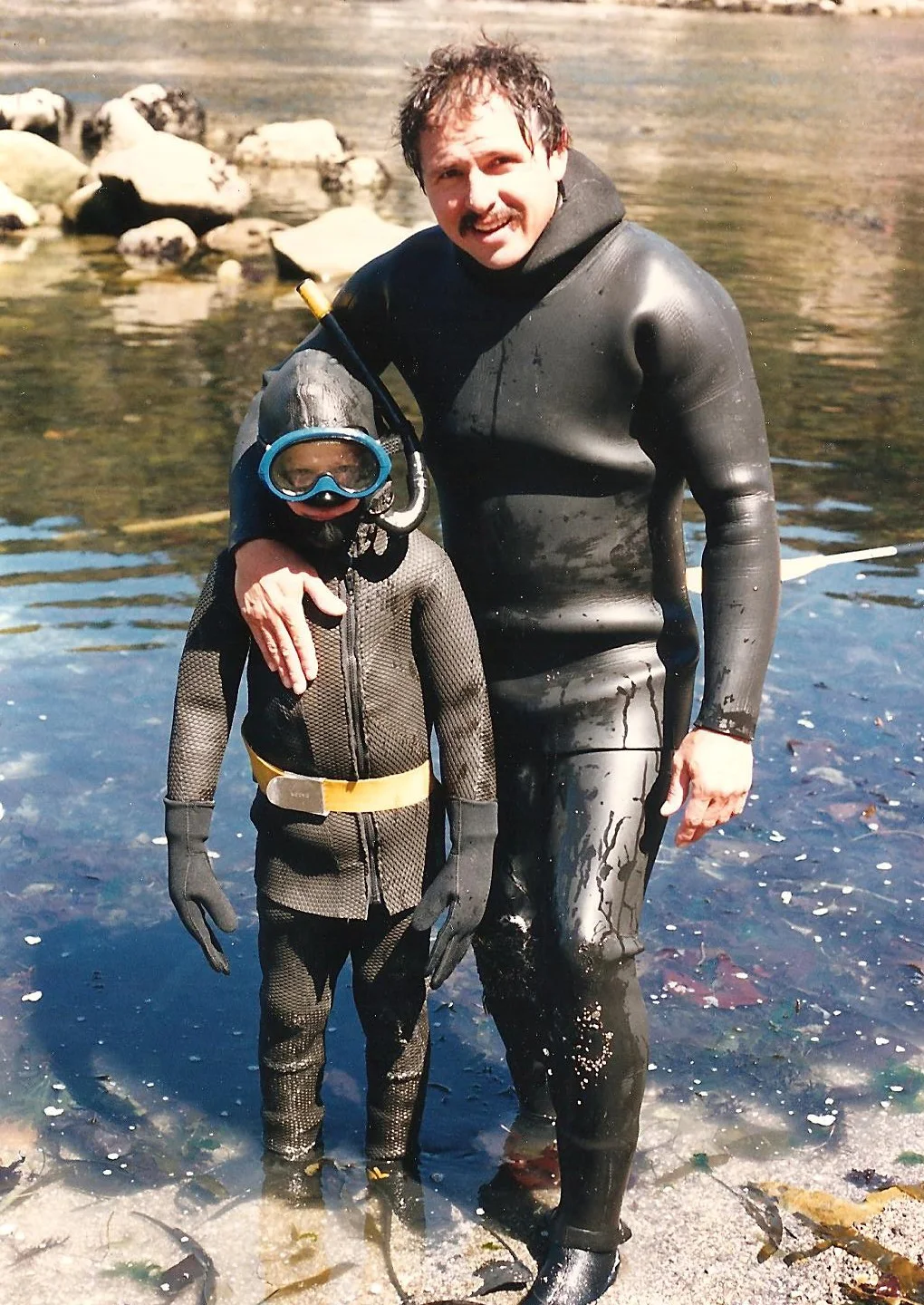 Al built his own wetsuits for his kids since youth sizes were not existent in the early days of diving.