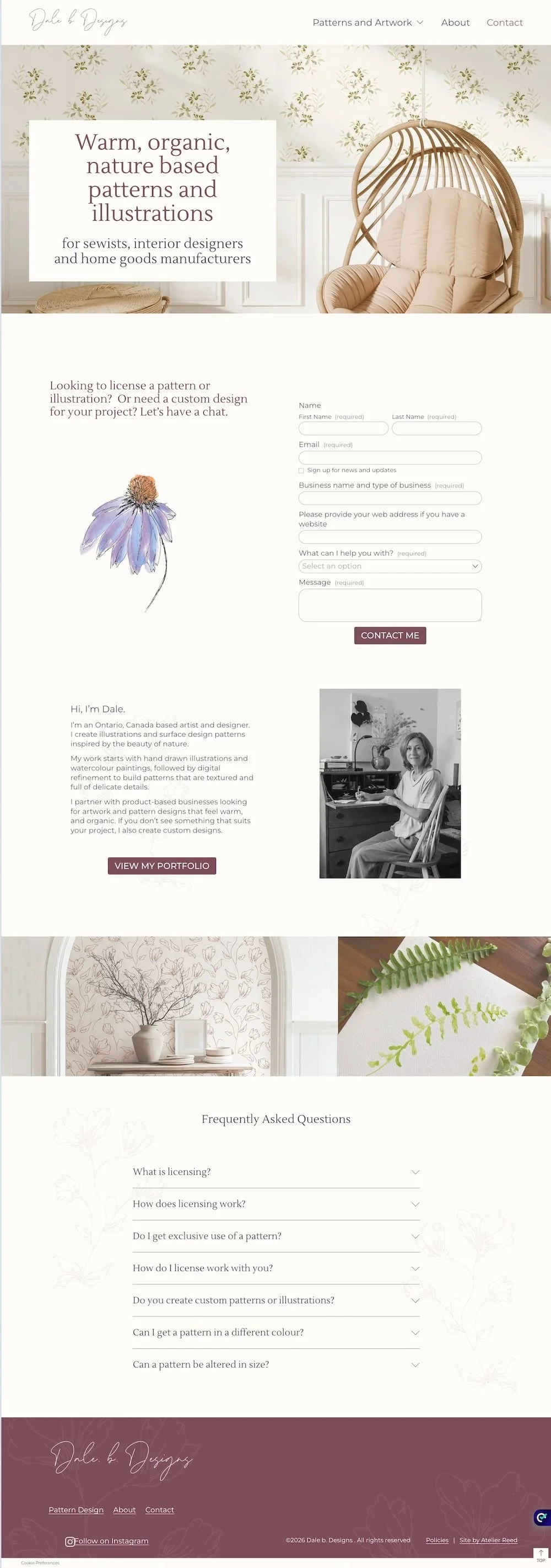 Screen capture of Dale B Designs website contact page.