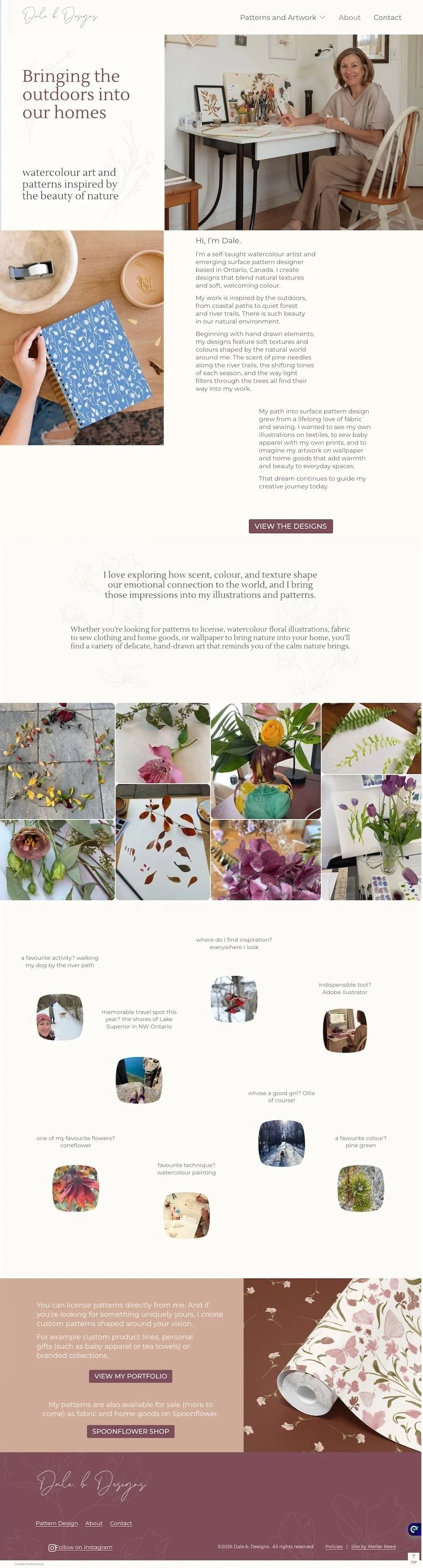 Screen capture of Dale B Designs website about page.