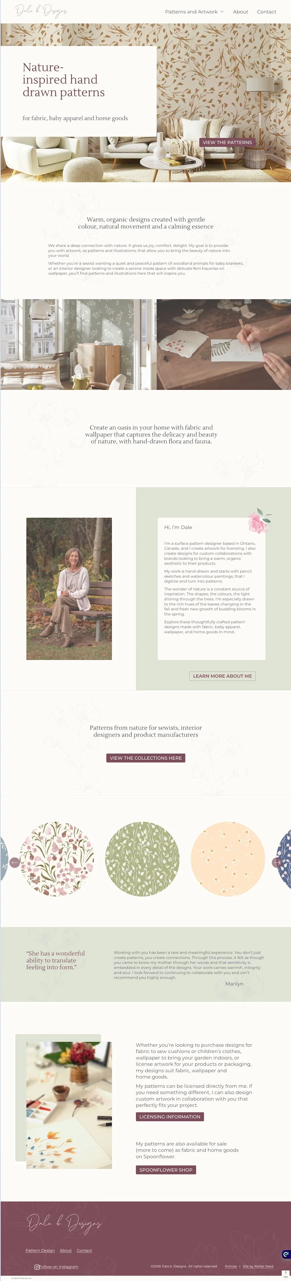 Screen capture of Dale B Designs website home page.