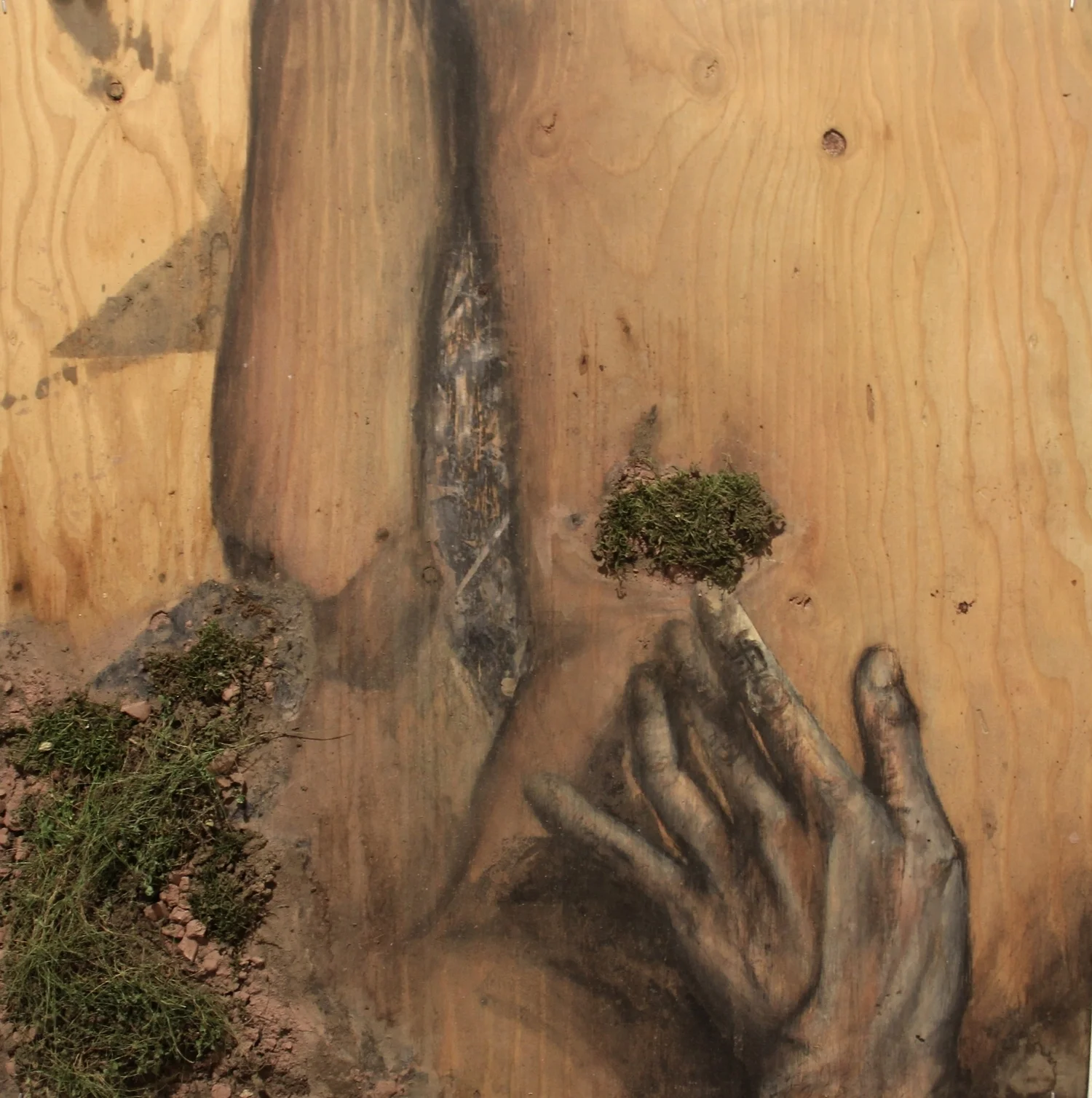 <i>power of the universe</i> 2015<br>gouache, watercolor, india ink, acrylic paint, moss, charcoal