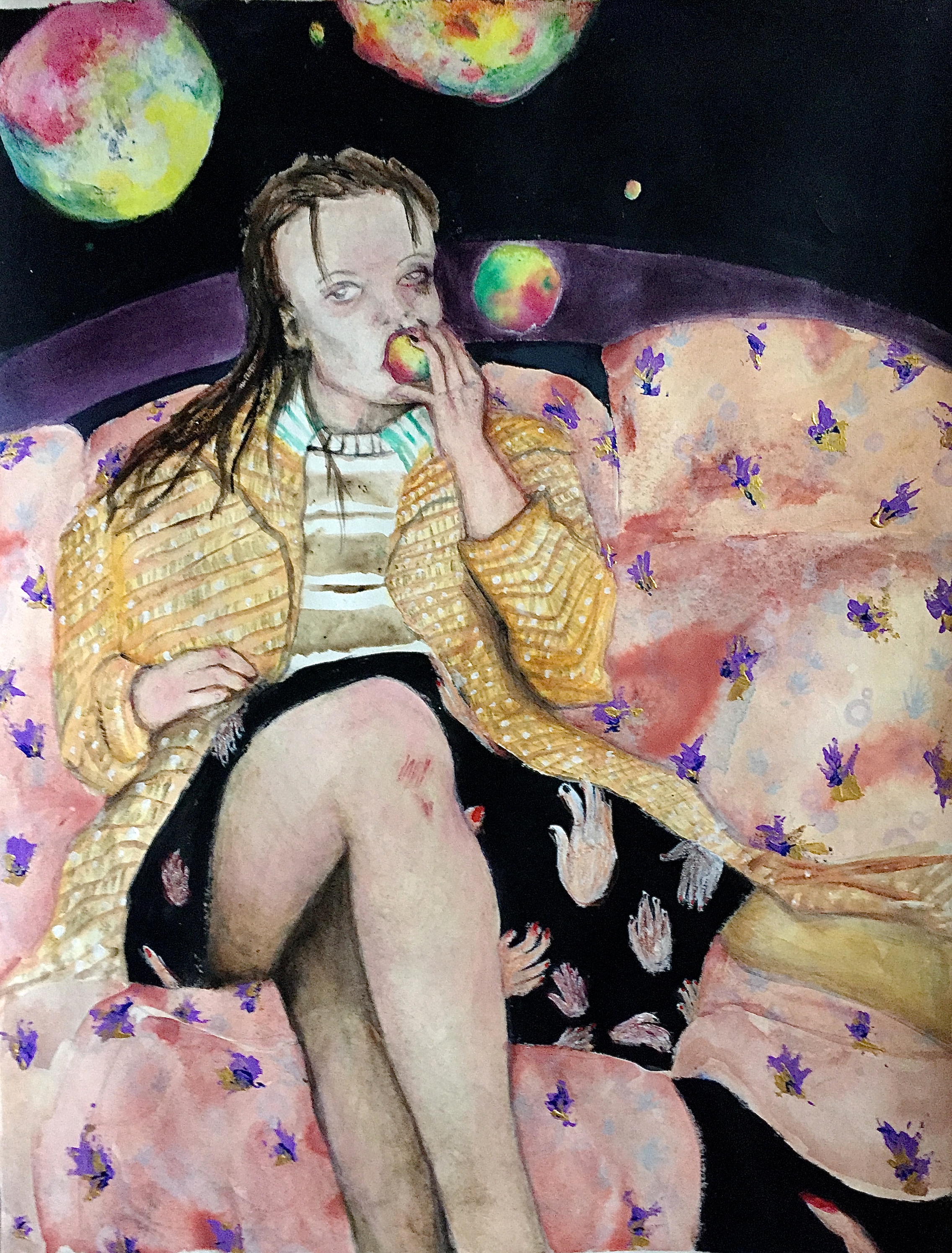 apples love bruises 2015, 24”x38” acrylic paint, watercolor and gouache on paper