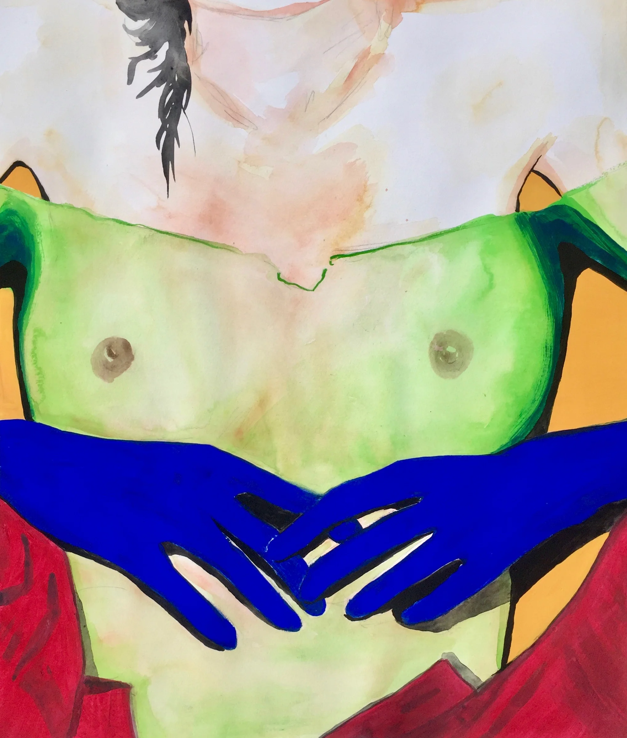 <i>mesh top</i>, 2018<br>mixed media on paper 16"x20"