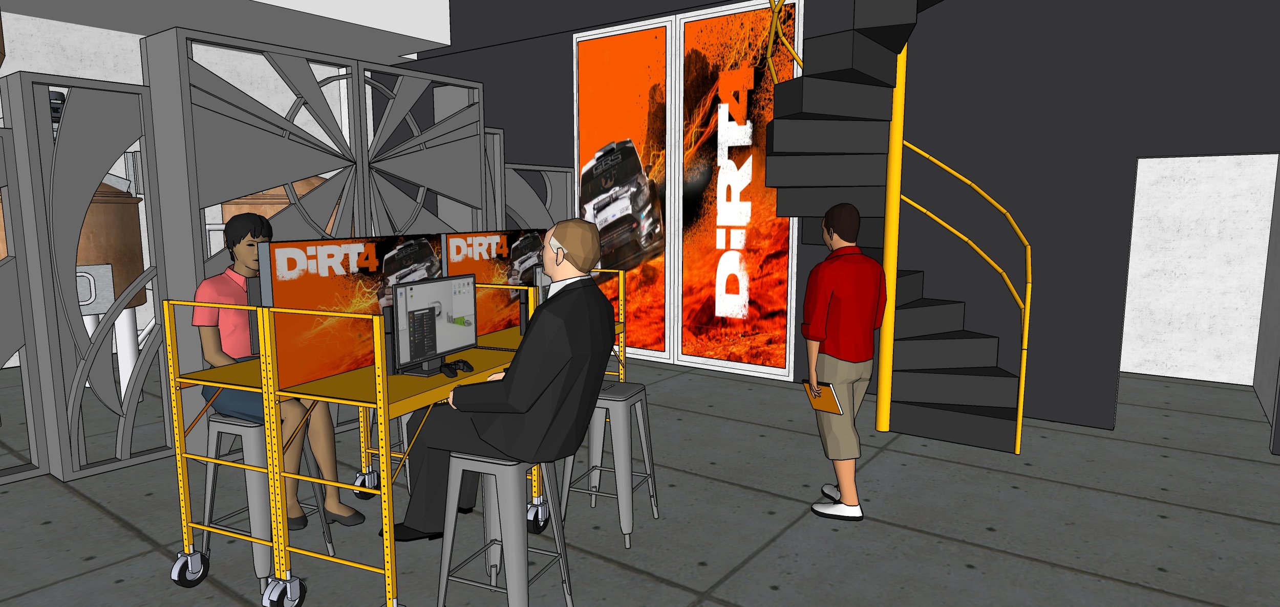 An additional challenge that came with creating the Folsom Street Foundry was keeping the distinctive architecture intact, which included the antique stills that were kept behind an ornate Art Deco gate. While not a perfect replica, the gate that was modeled captured the basic essence and feel of the real thing, which was essential in determining the layout of the event.