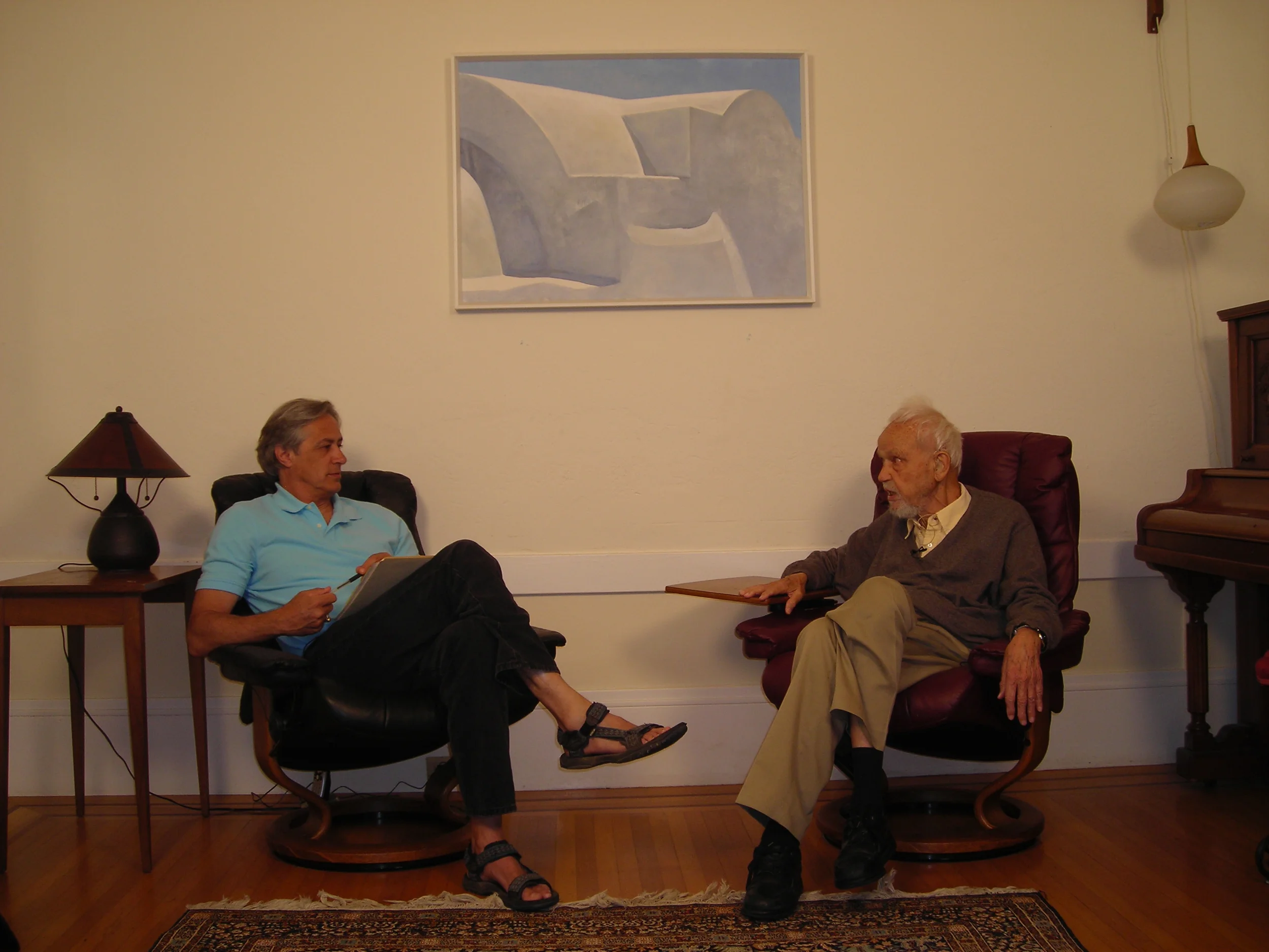 Dana interivewing Huston Smith for "Wisdomkeeper," the authorized biography of Huston Smith, in 2008.