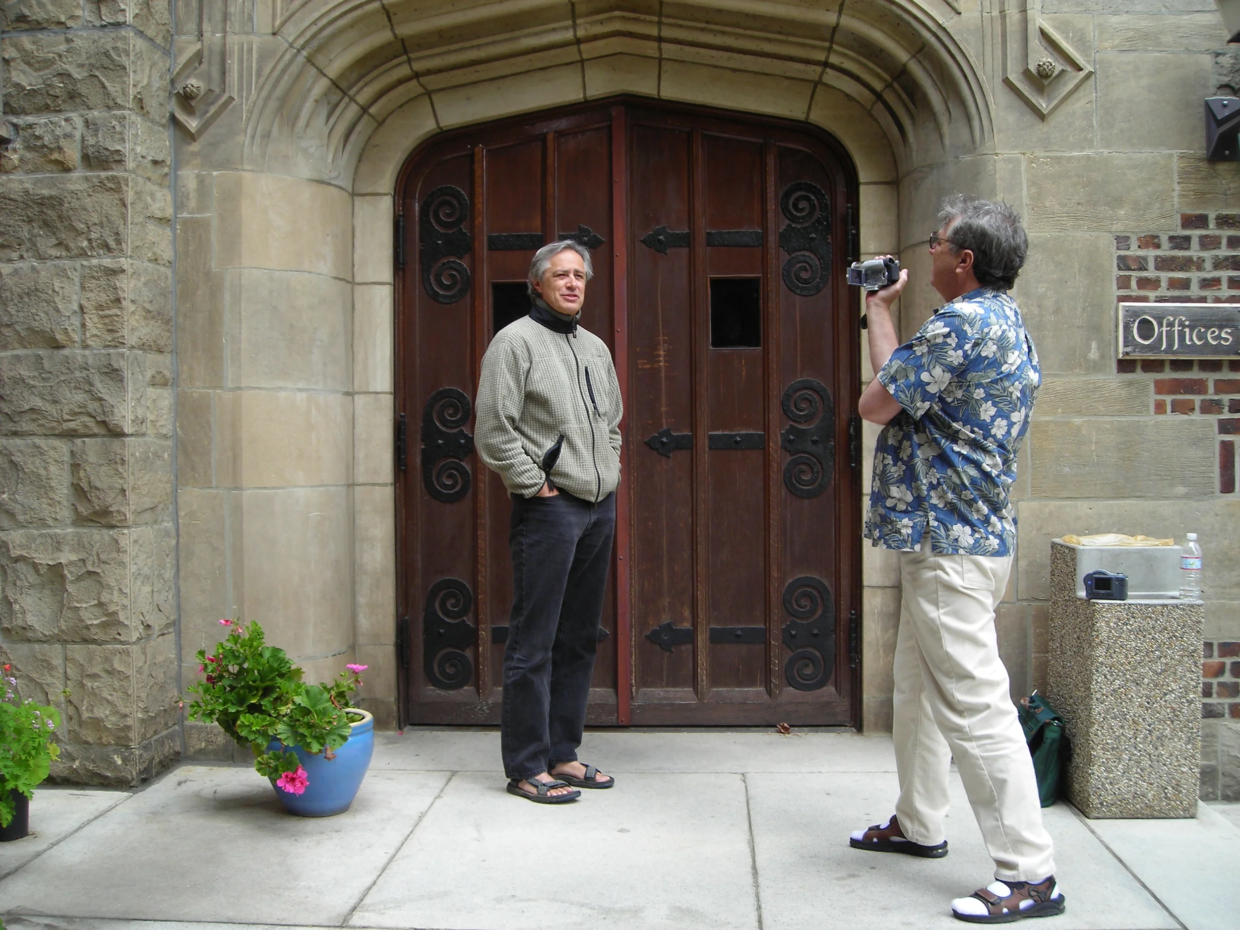 Dana being filmed by Jon Monday for a documentary about Huston Smith.