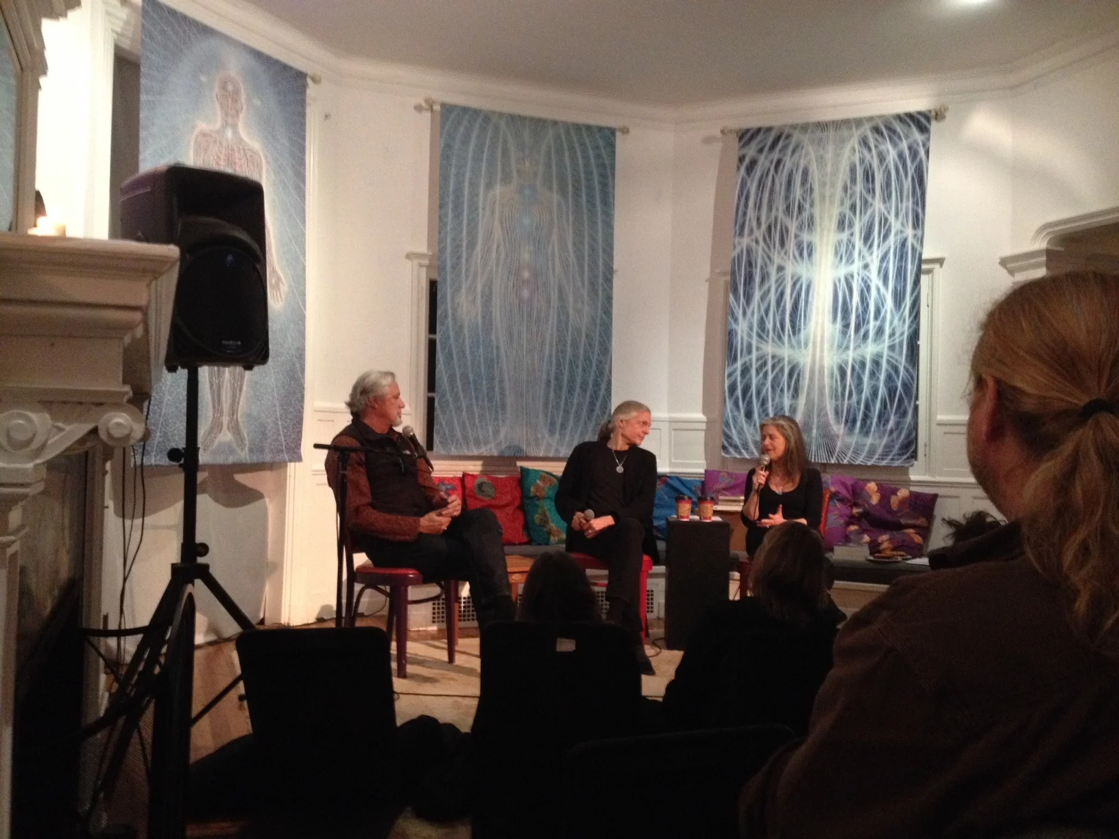 Giving a workshop on the perennial philosophy at Alex and Allyson Grey's residence facility.