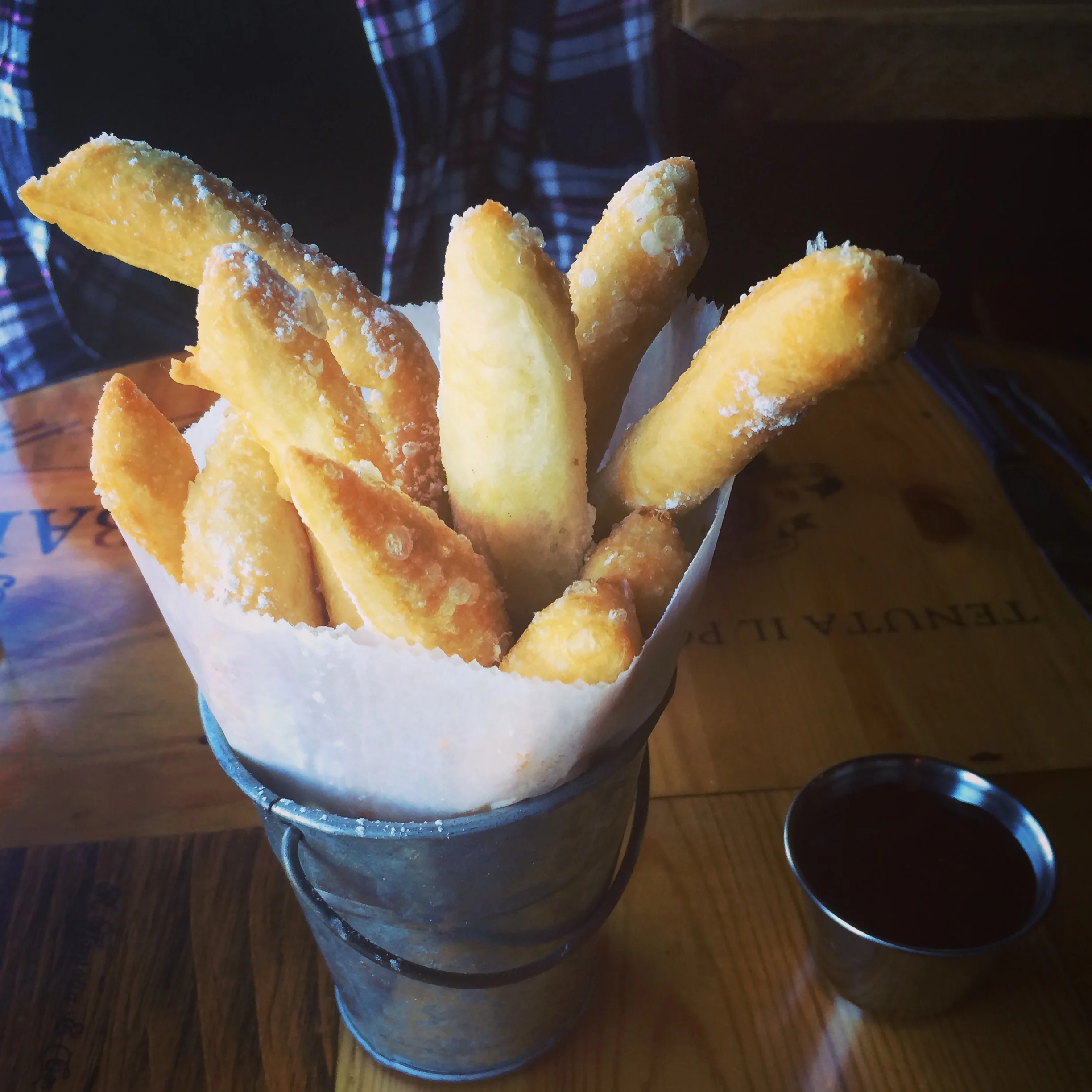 Funnel cake sticks with chocolate sauce aka lunch done right!