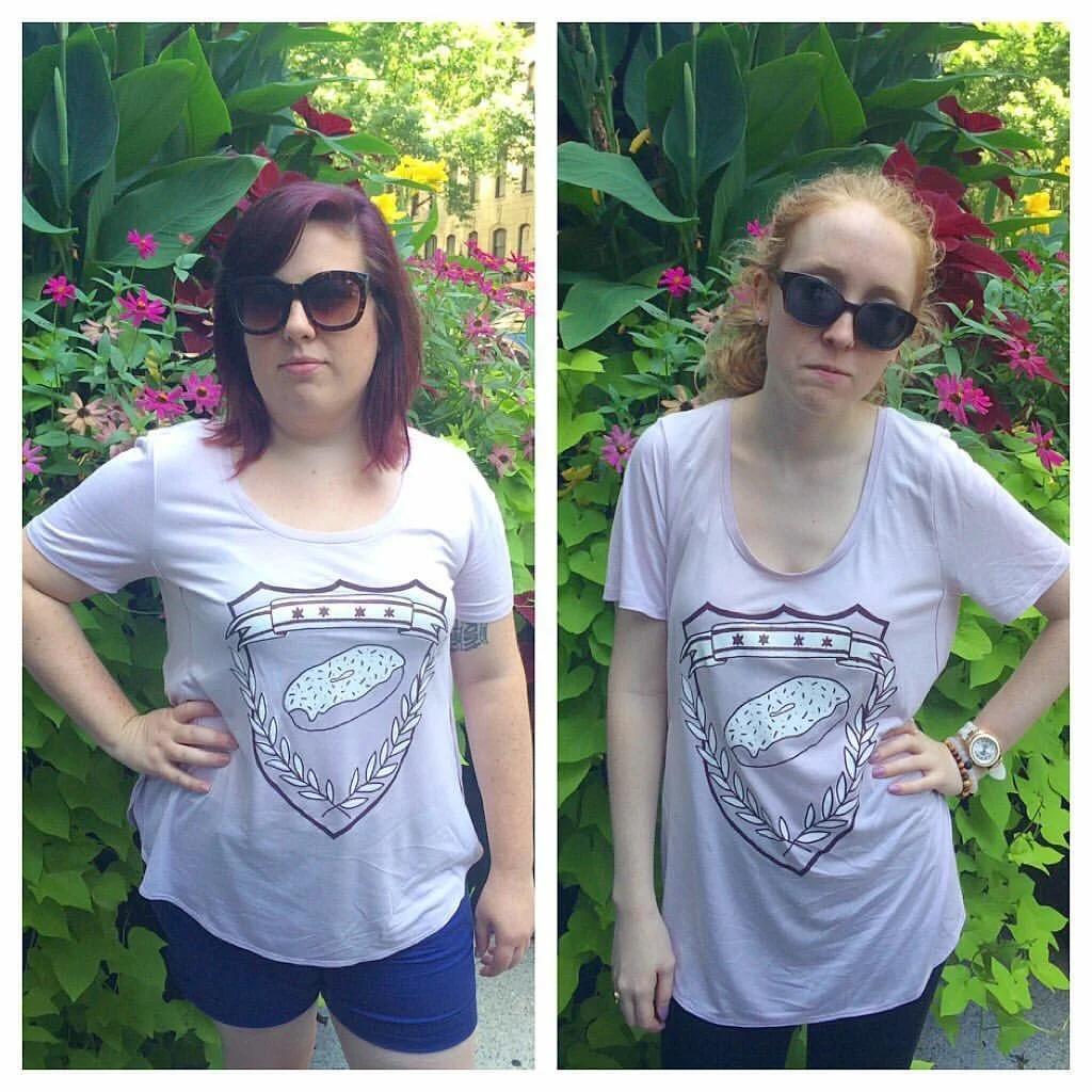 Timmi actually MADE SHIRTS for our donut crawl!! (This is what happens when you have artsy friends!) Her original vision was to make a sigil like on Game of Thrones , but someone said that it looked like a police badge, which turned the theme into "Law and Donuts." Hence the bad-ass faces above.