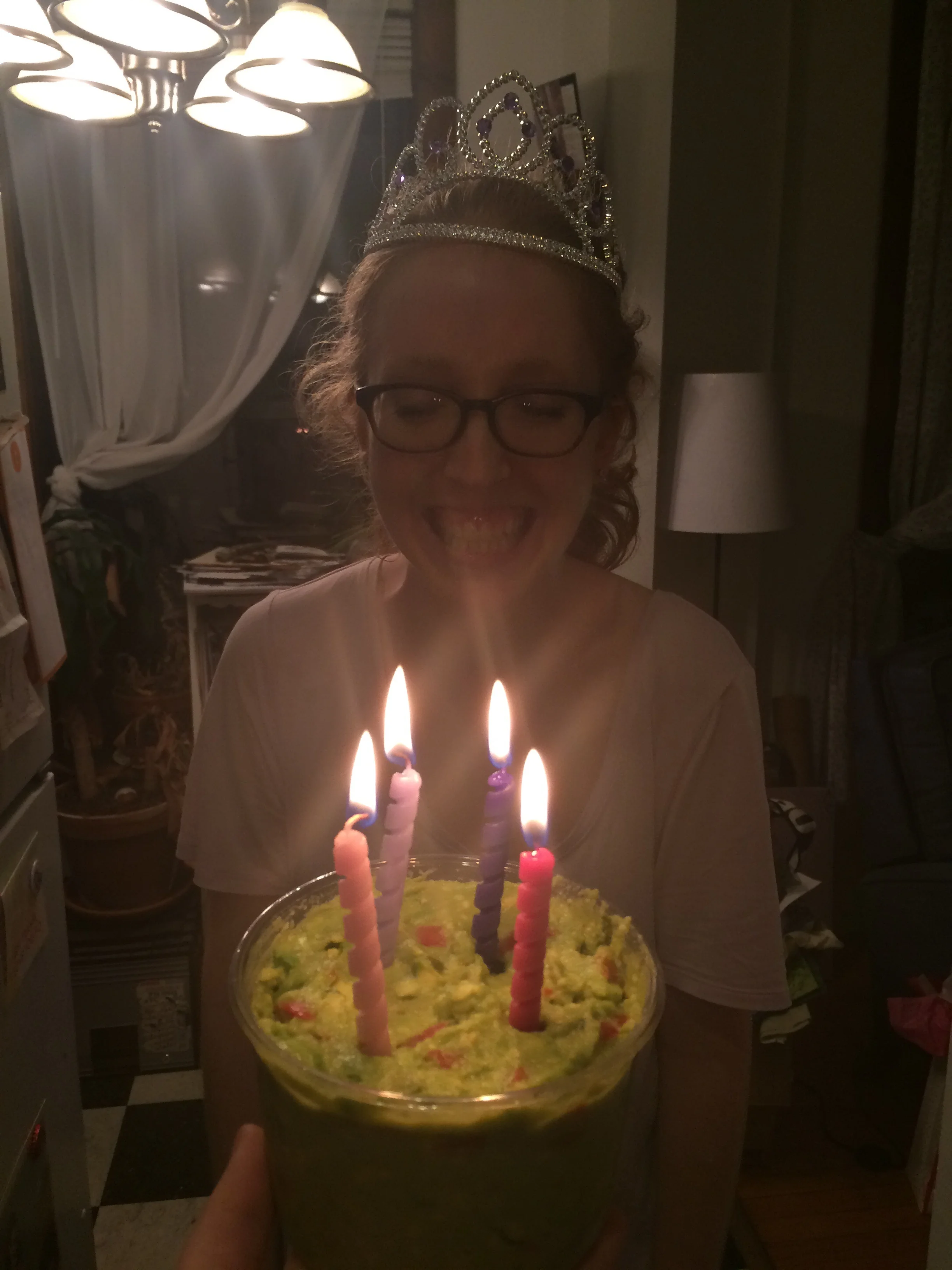 We were so intent on eating our donuts during the day that we totally forgot to put candles in them. So, birthday guac it is! 
