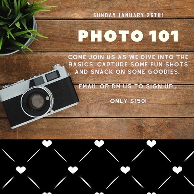 Hi!!! We have been getting so many requests for a photo 101 workshop, that we decided to host another! Did you receive a nice camera for Christmas, and having trouble figuring it out? Or maybe just always use the auto setting and want to learn manual