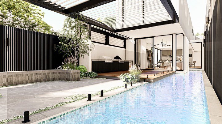 Designed by @invidialandscapes and renders by @hanna_digital_design #pooldesign #pools #melbournepools #poolparty #melbournelandscapedesign #melbournearchitecture #melbournedesign #bbqdesign #party #backyardgarden #backyarddesign #homedesign #melbour