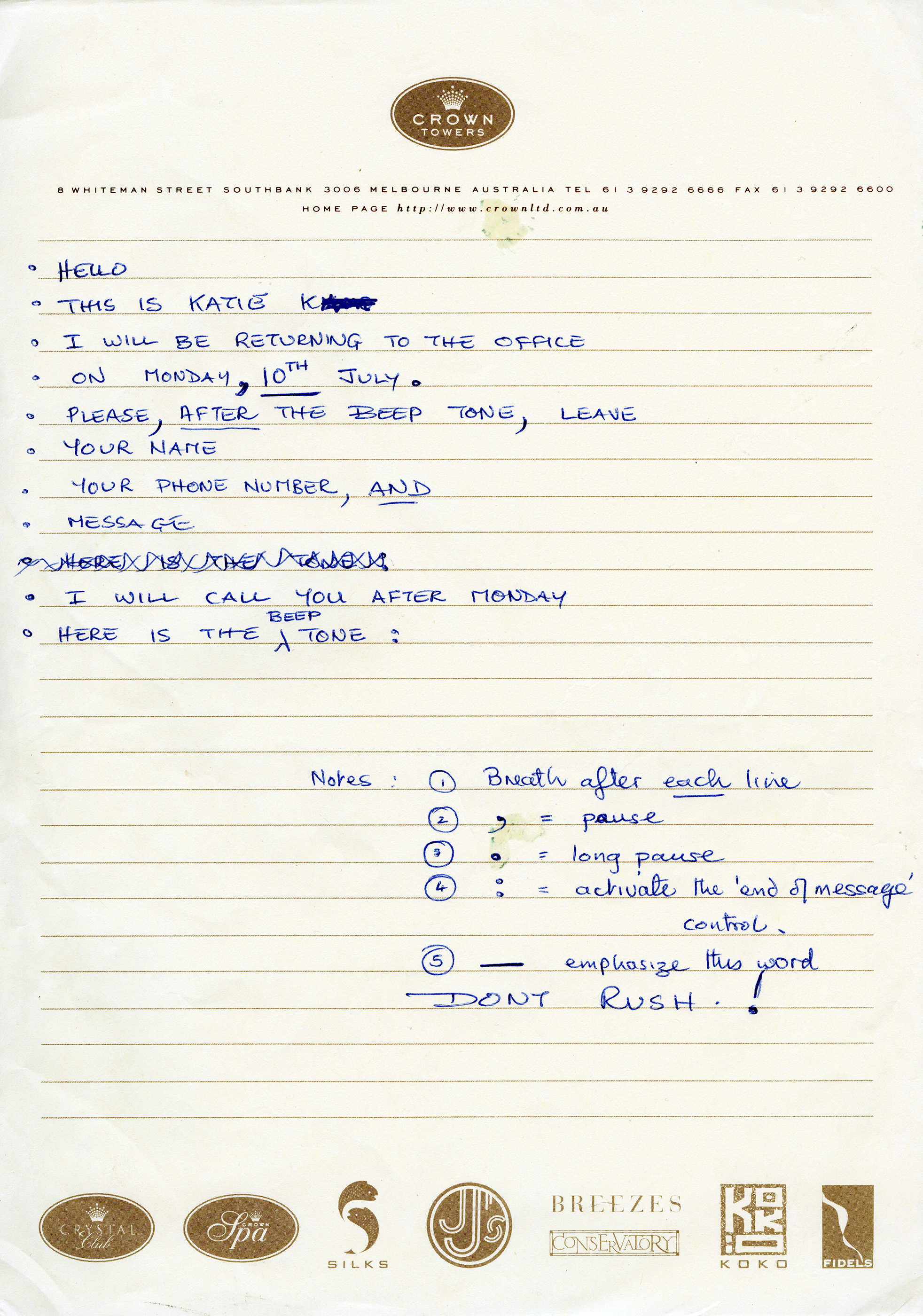 Instructions for leaving a Voicemail Message, 2006