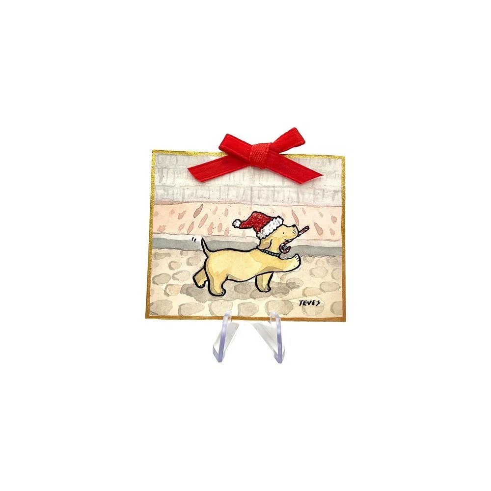 Nantucket Noel - Puppy on Main Street - Hand Painted Mini Painting