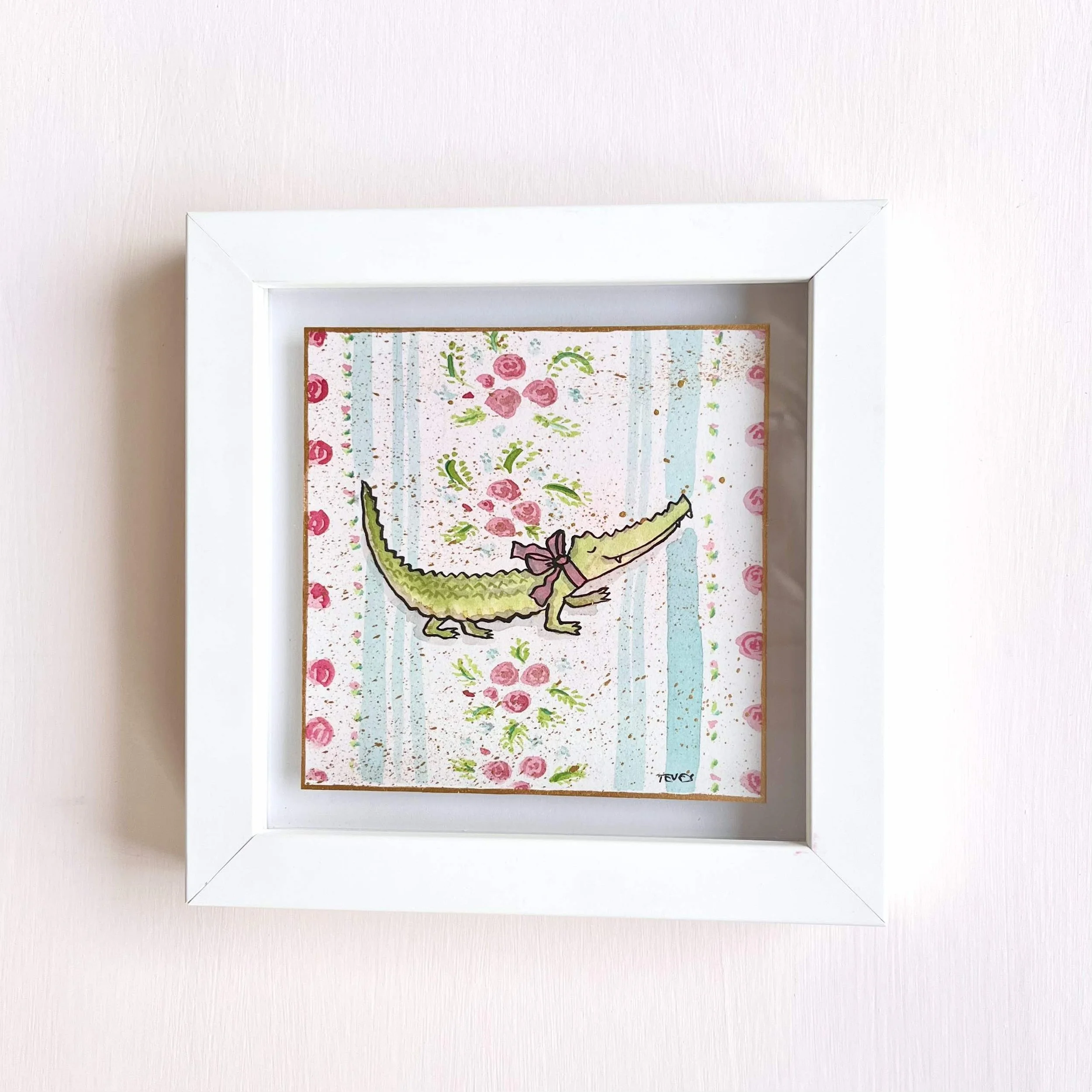 Pretty in Pink - Alligator Framed Painting - Palm Beach Decor