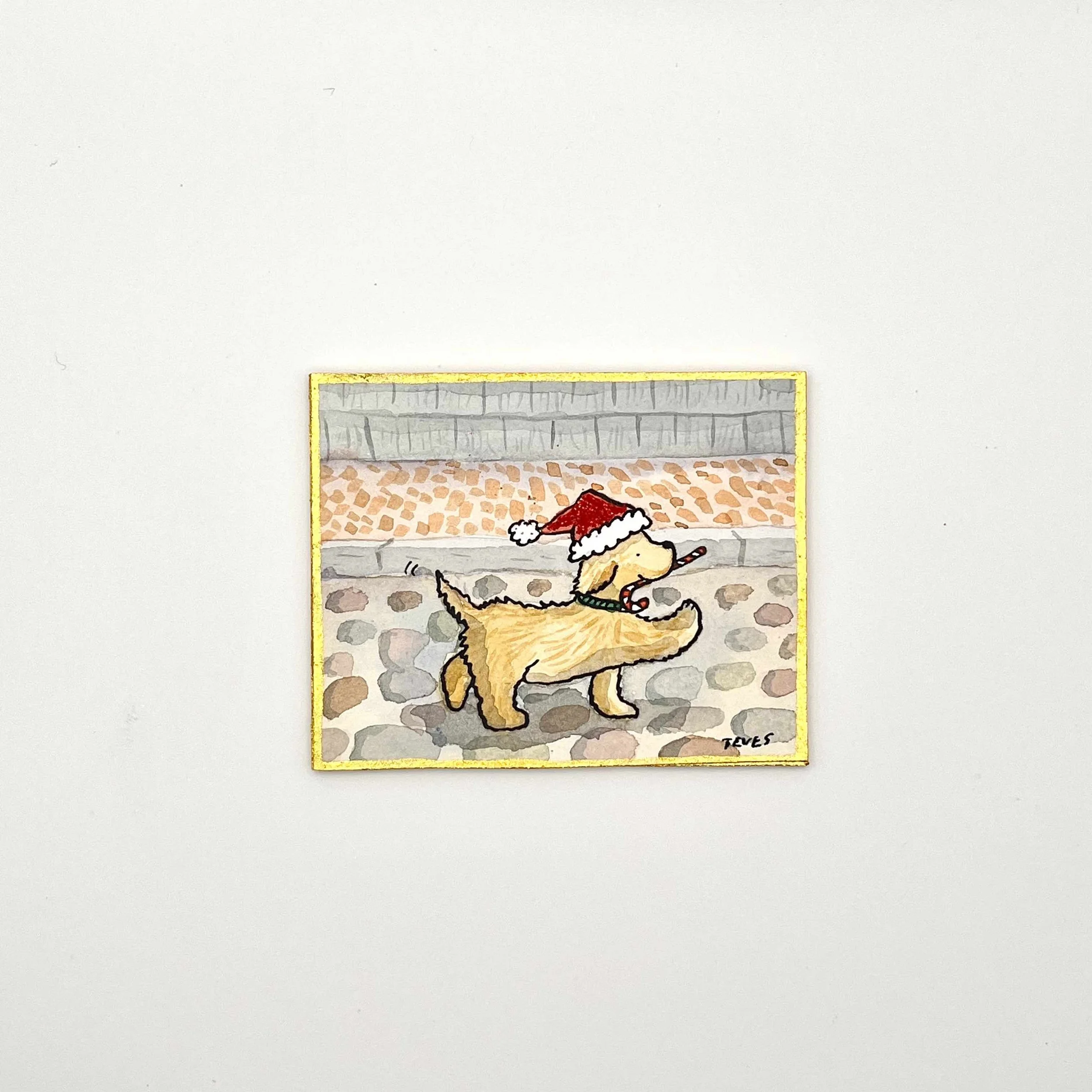 Nantucket Santa Golden Retriever - Mini Christmas Painting