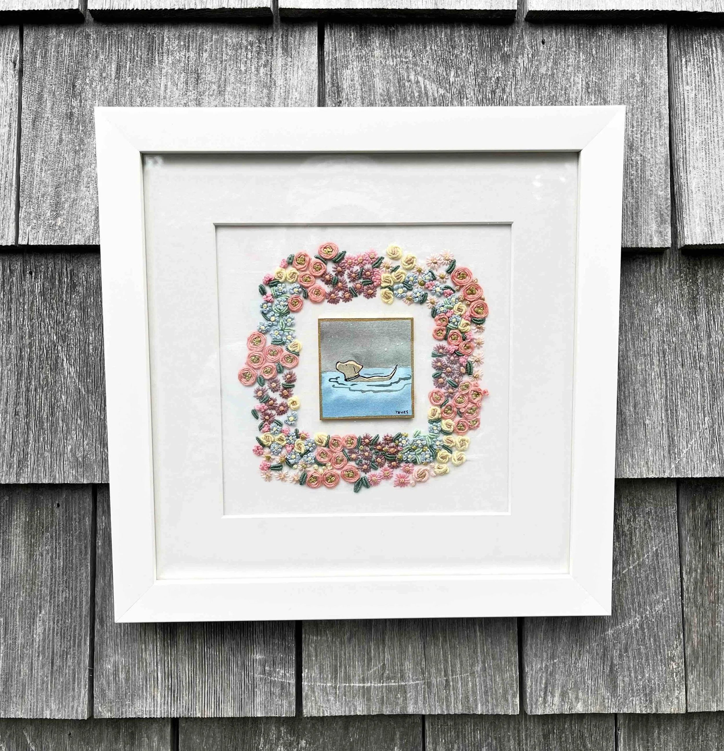 Nightswimming - Dog with Embroidered Flowers