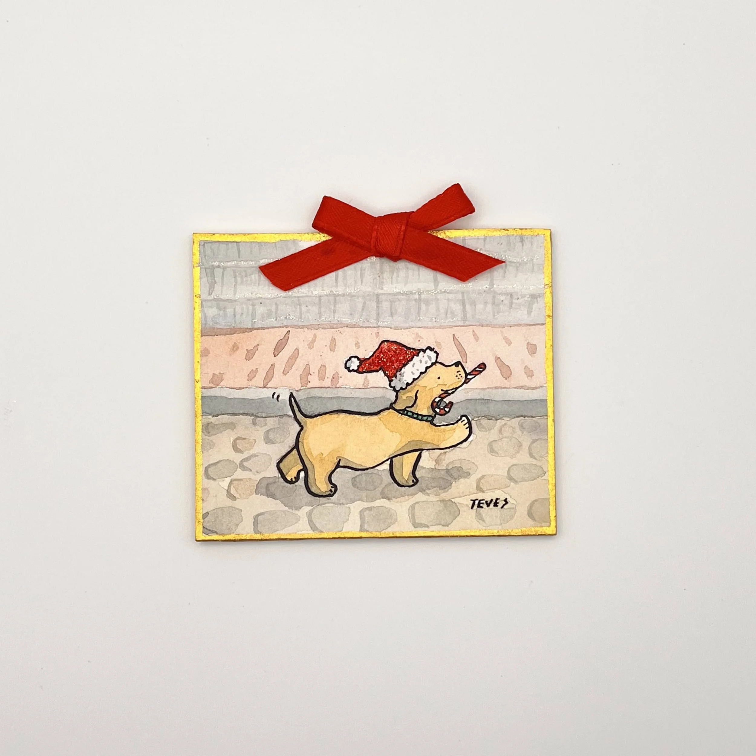Nantucket Yellow Lab - Mini Christmas Painting with Mother of Pearl