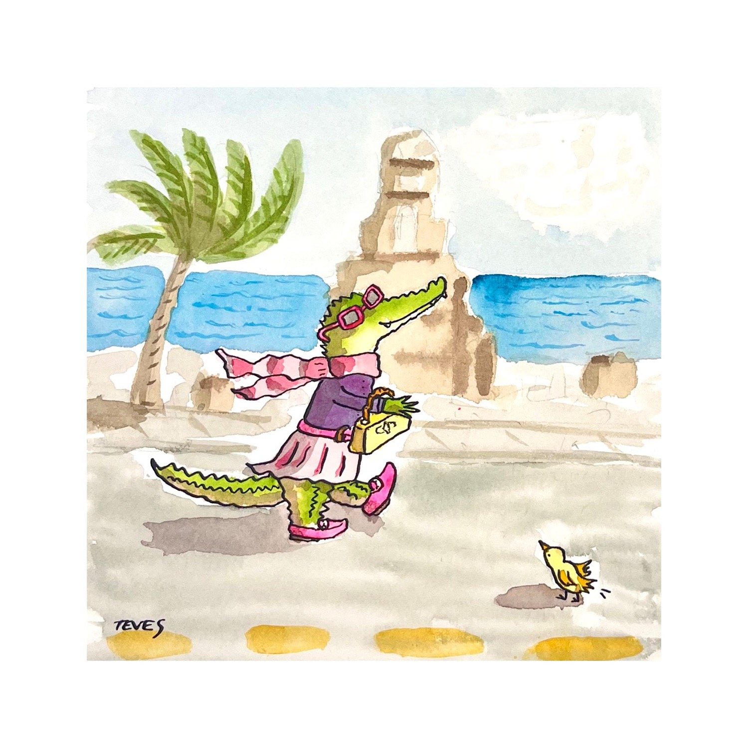 Shopping Day in Palm Beach - Gucci Alligator Original Watercolor