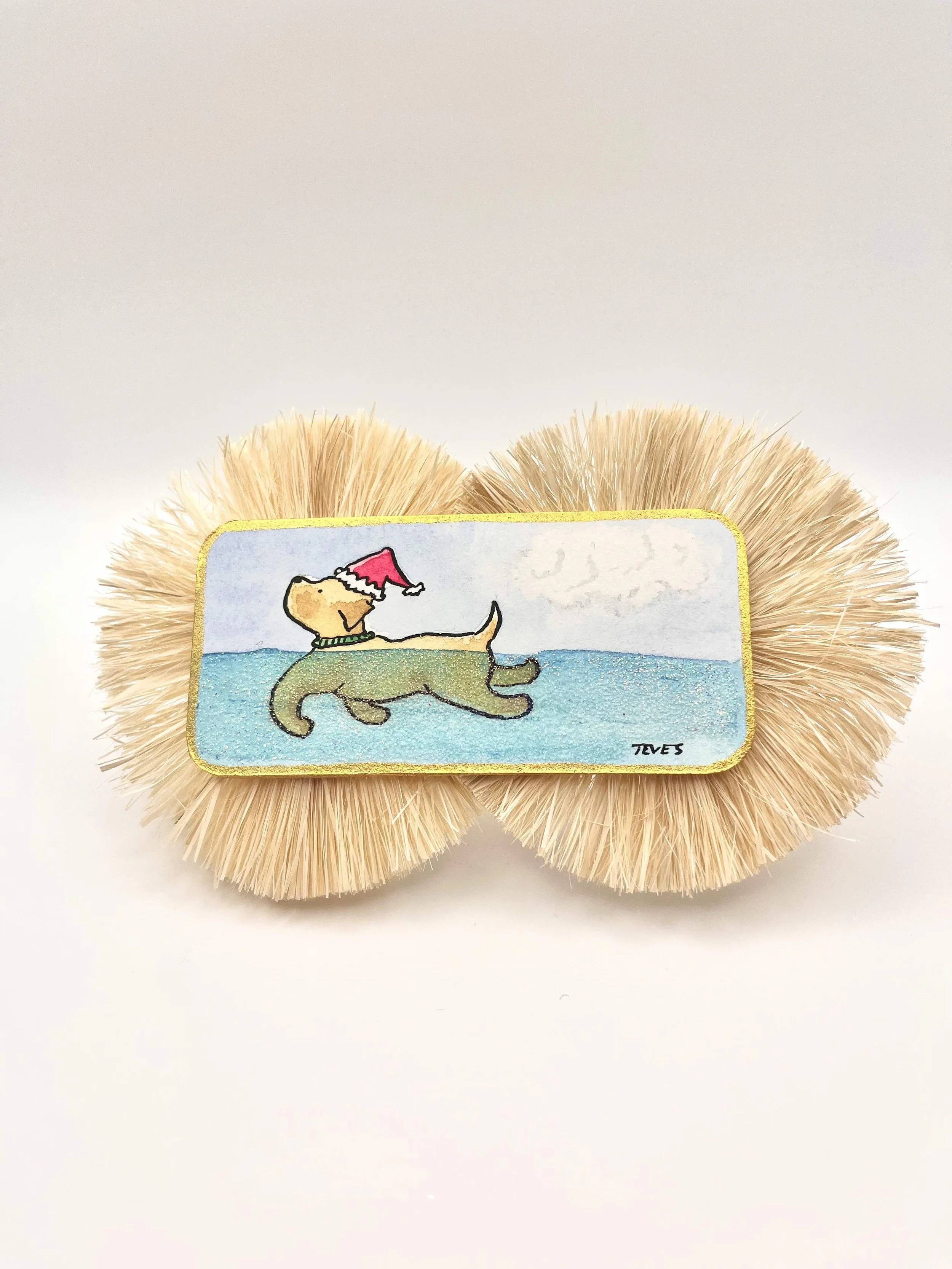 Palm Beach Christmas Decor - Tabletop Holiday Accent - "Swimming Doggie"