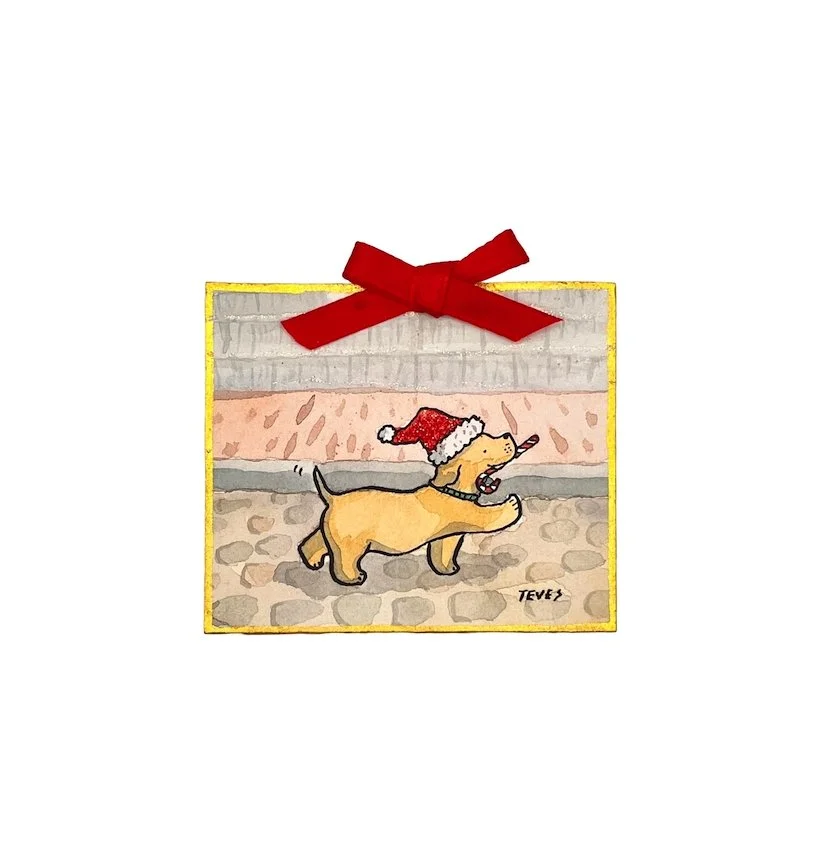 Nantucket Yellow Lab - Mini Christmas Painting with Mother of Pearl