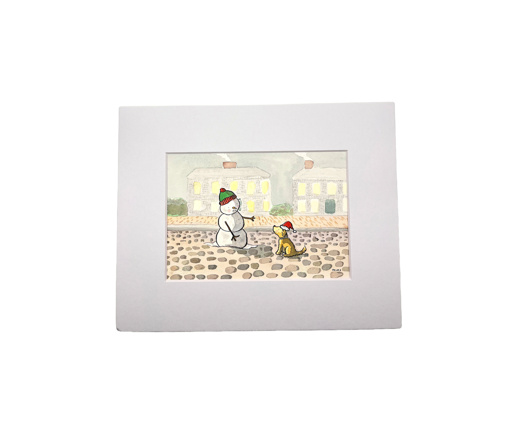 Nantucket Dog with Snowman - Original Painting