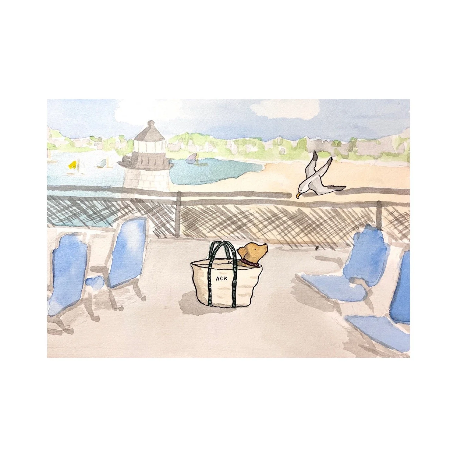 Boat 'n Tote: Dog and Seagull on the Nantucket Ferry *Artist's Second*