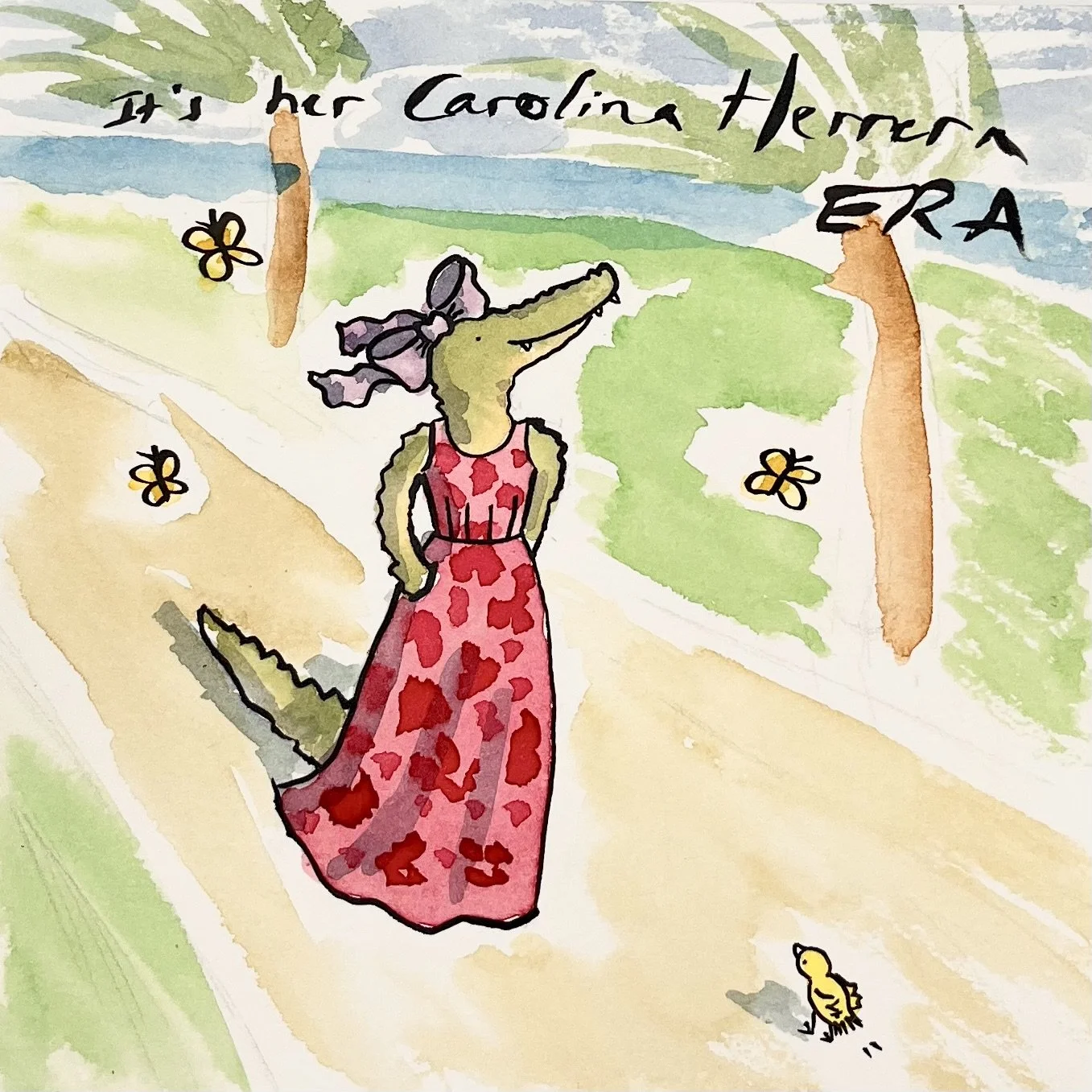 Carolina Herrera Painting - Palm Beach Illustration - Alligator in Dress