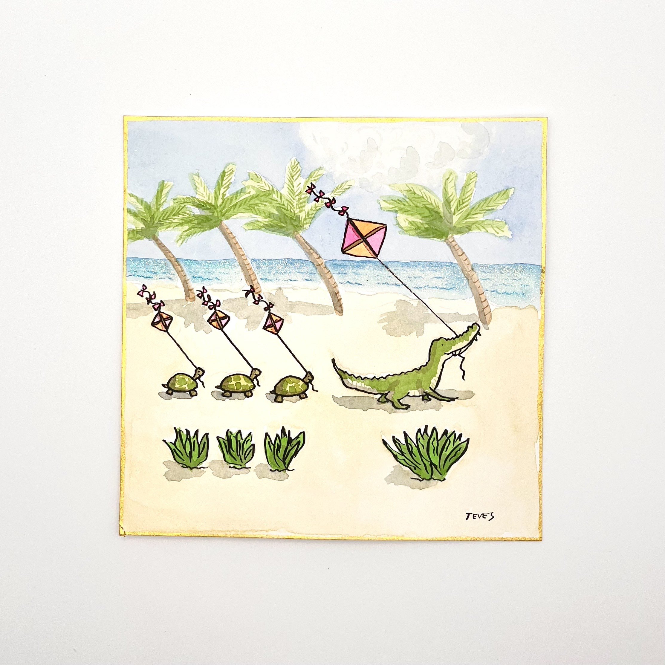 alligator and turtles walking on beach.jpeg