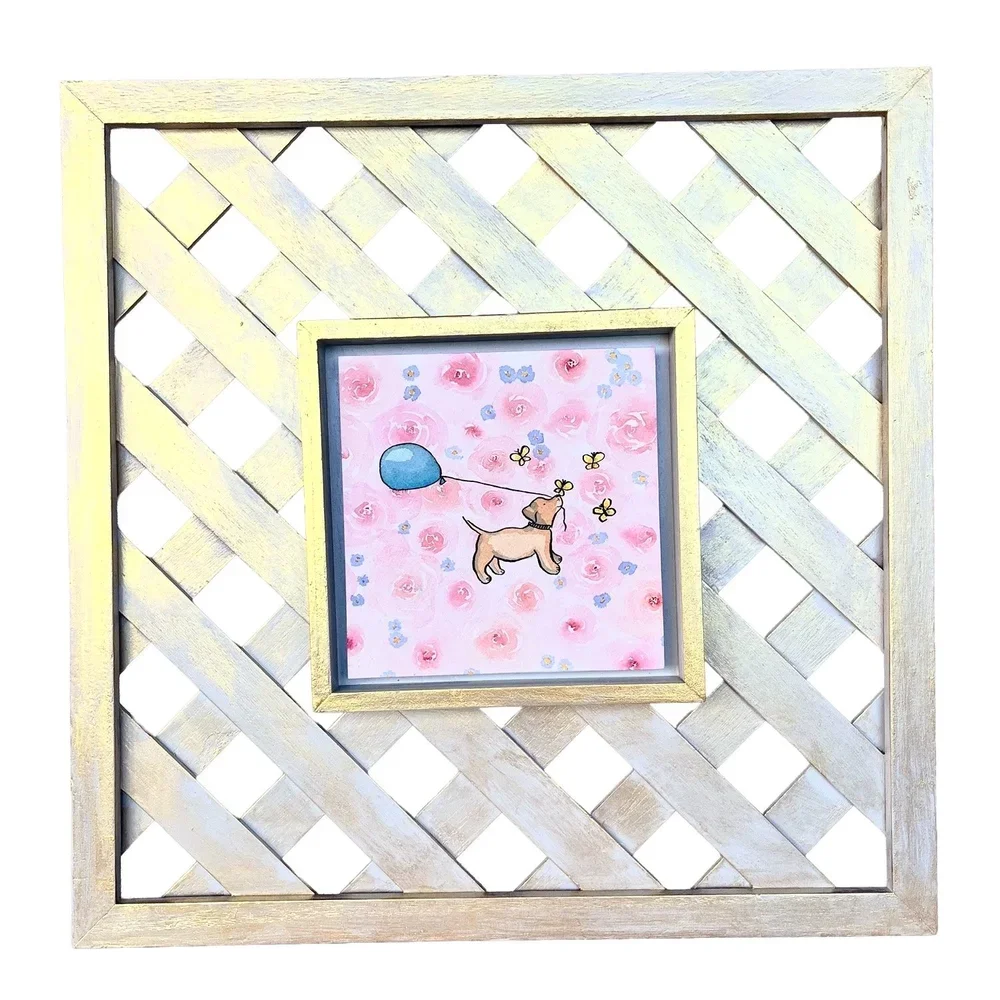 Puppy with Balloon and Butterflies and Roses - Lattice Decor
