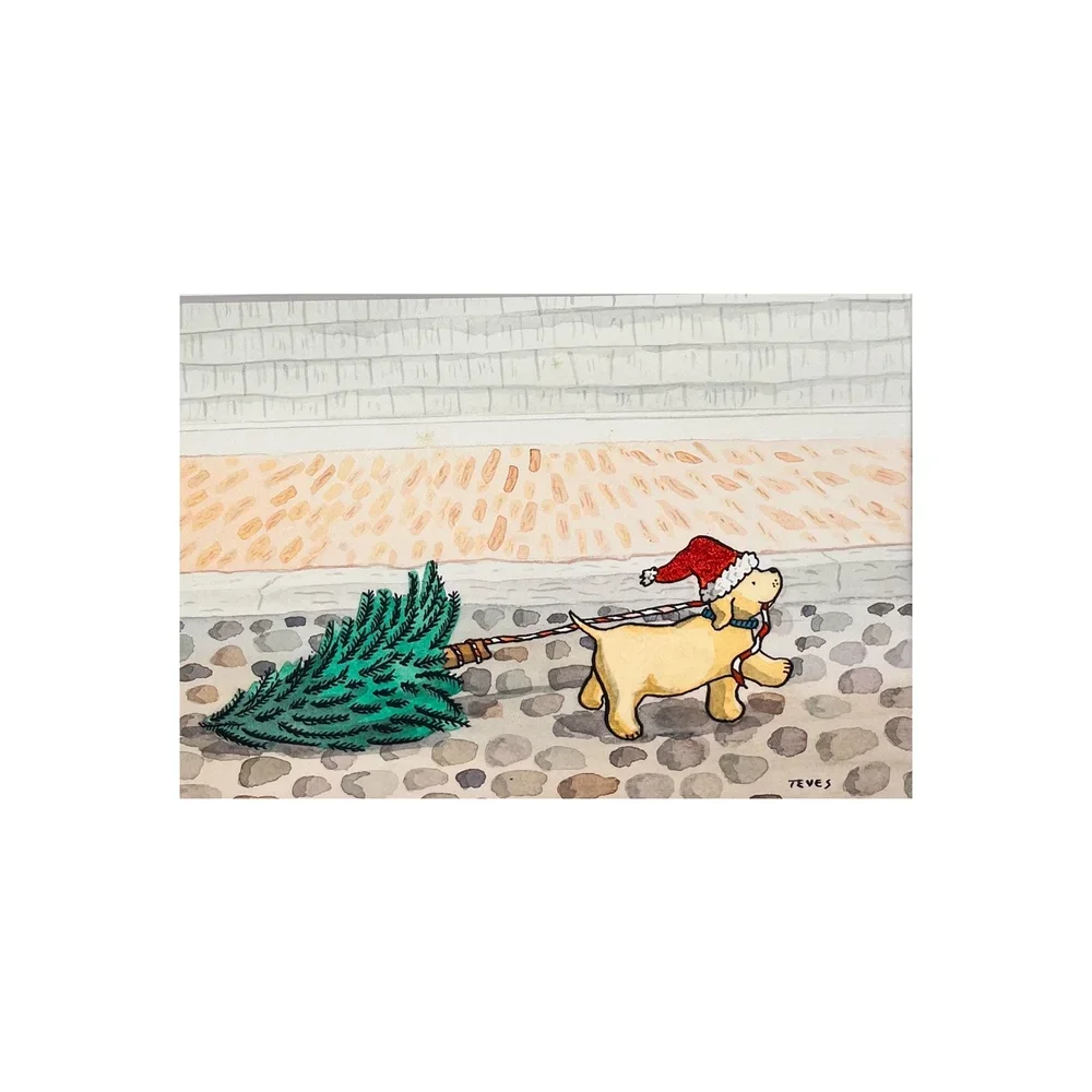 "Christmas Stroll" - Hand-Embossed Print of Original Nantucket Painting