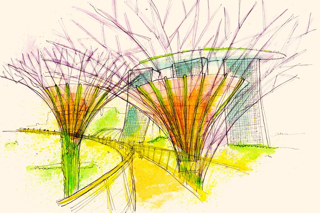 Sketched Emblematic Places of The Little Red Dot