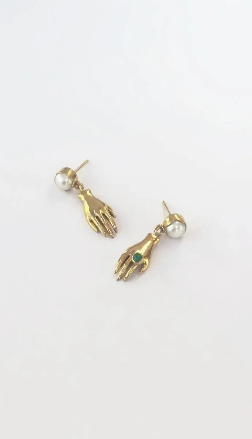 READY TO SHIP Helping Hand Earrings With Pearls And Green Agate