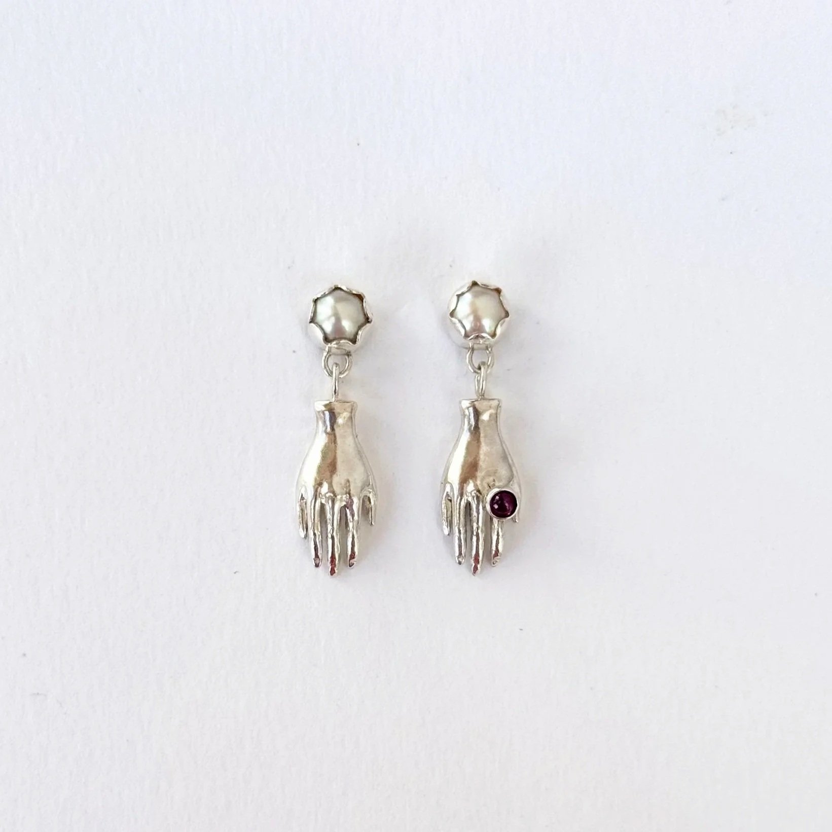 READY TO SHIP Helping Hand Earrings With Scalloped Pearls