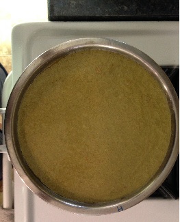 The cake batter in a 9" pan looking a bit olive drab green not the bright green of Kate from the UK's cake , See # 5 & # 11 above explaining pan size difference and cake color difference.