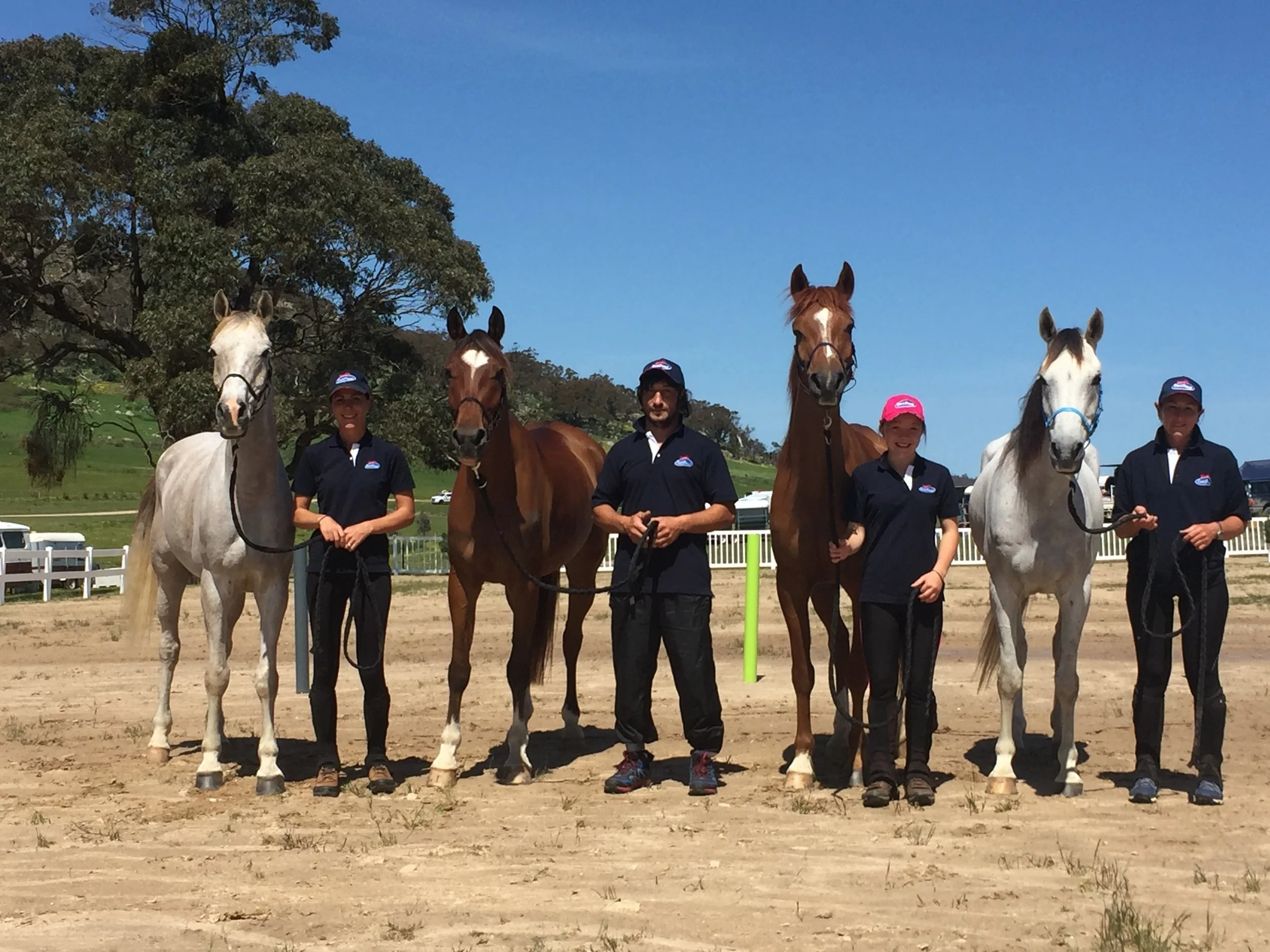 Left to right. Kaylea Maher, Akhmed Pshunov (both trainers of Rushoz endurance), Brooke Marshal (1st Junior) and Amanda Doyle with our Quilty mounts prior to competition at Lexton Victoria. 