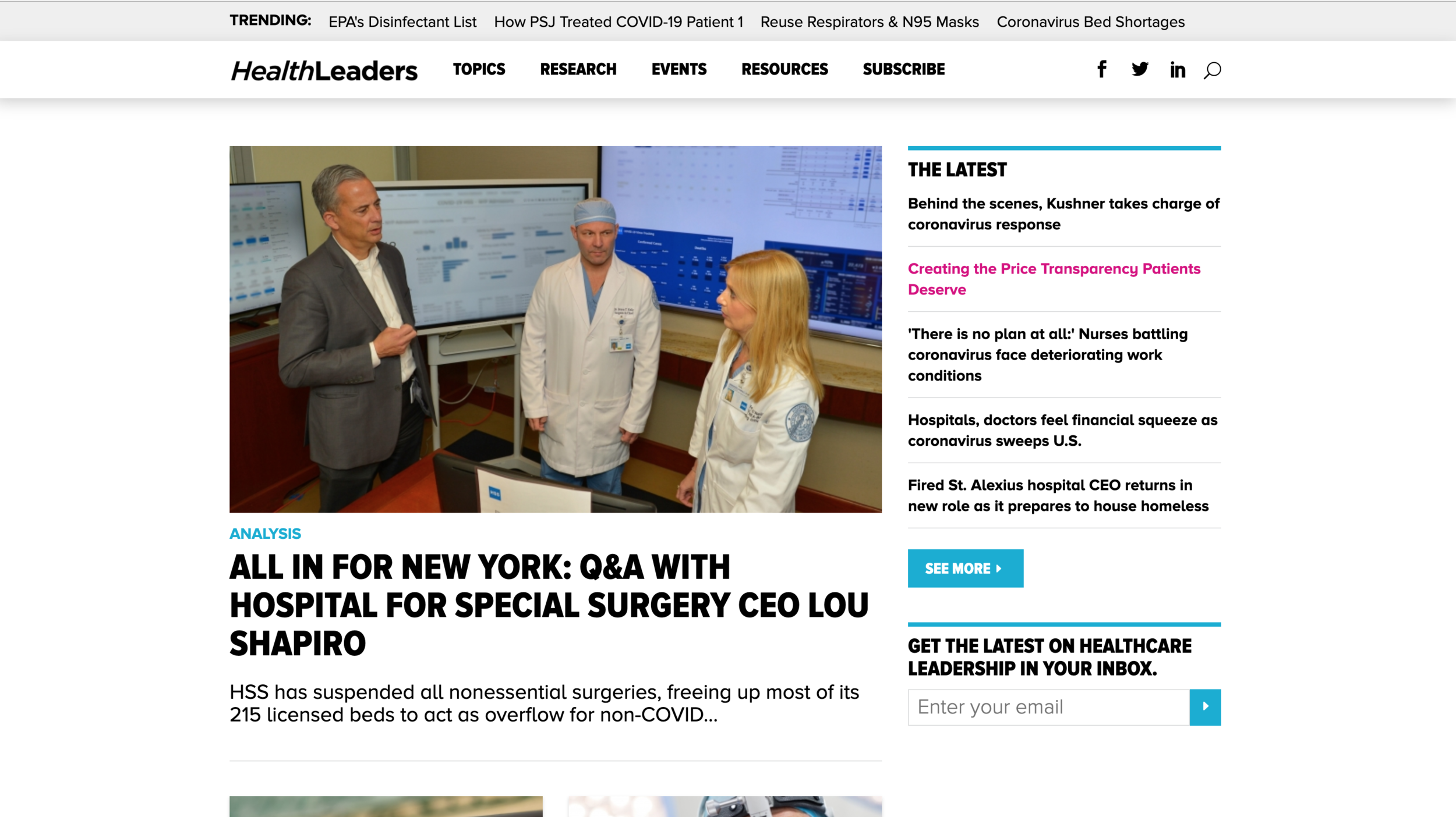 Front Page of Health Leaders