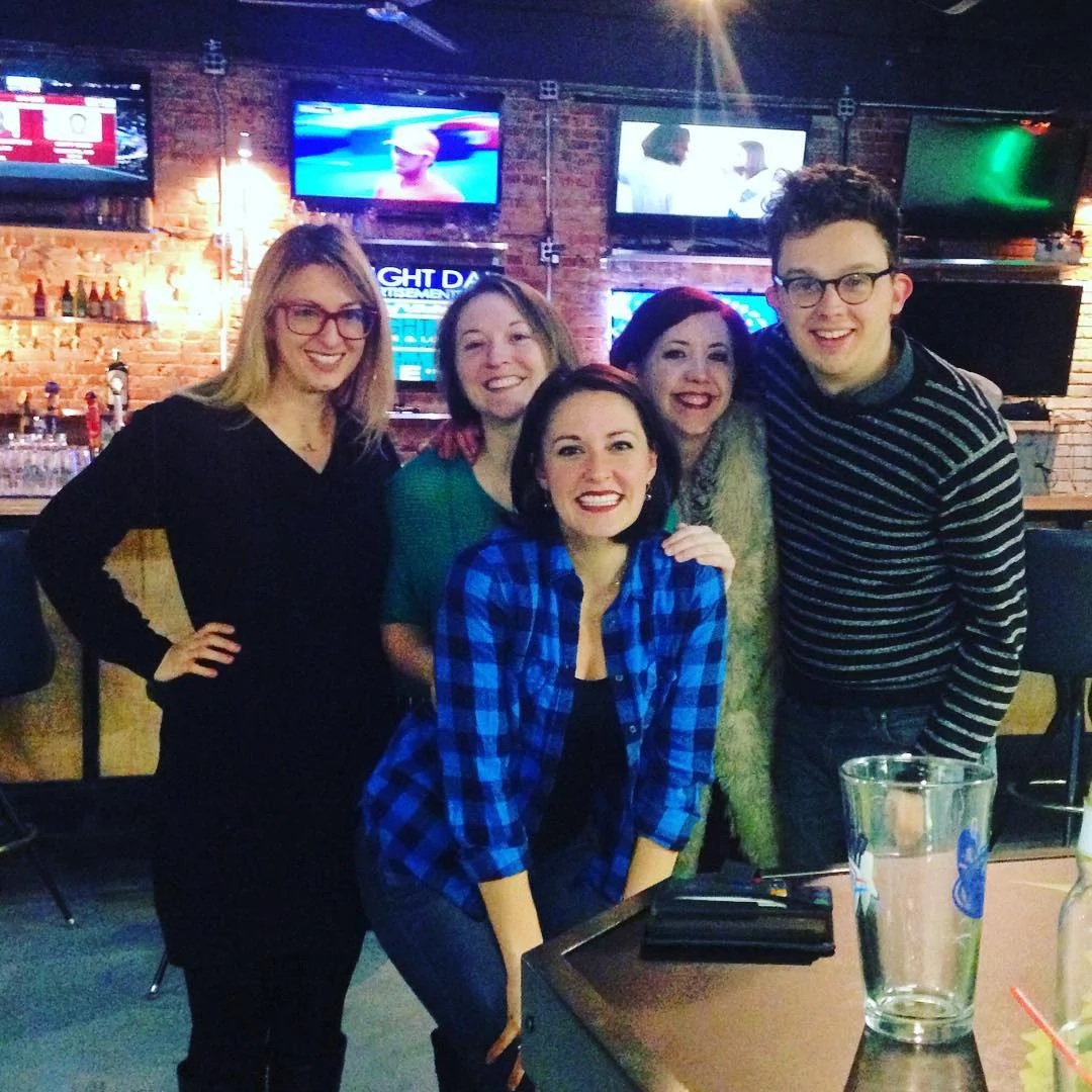Rachel (in the blue shirt) with her OKC squad after our OSU show.