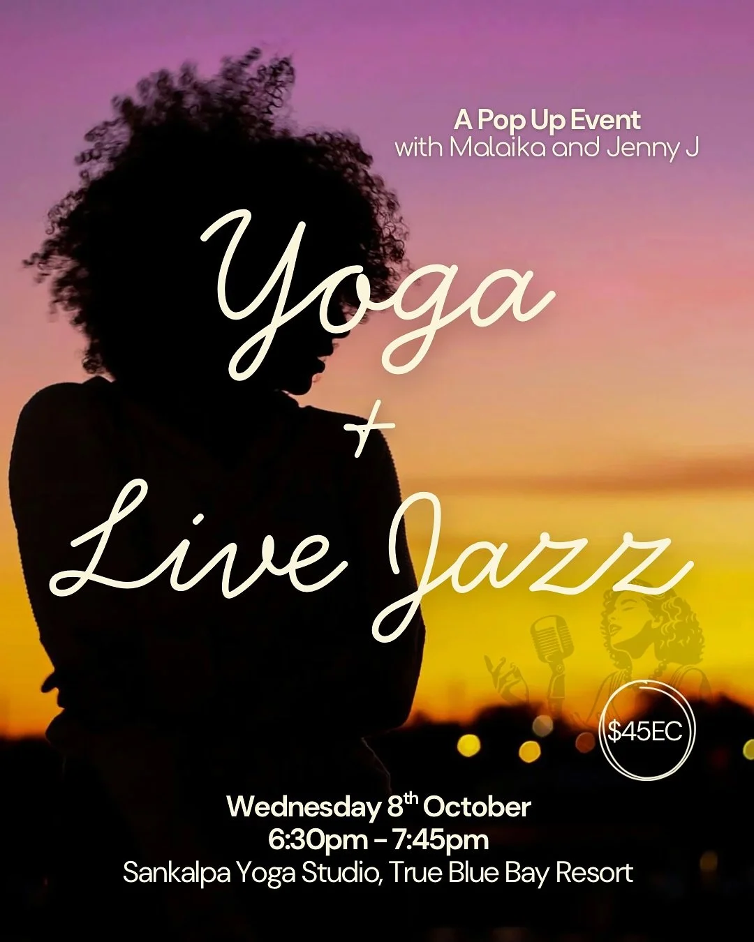 I&rsquo;m so excited for this Pop Up Jenny and I have dreamt up! 💛 This is our 1st time coming together in this way, blending yoga and live jazz&mdash;and it&rsquo;s happening this Wednesday, Oct 8 at True Blue Bay Resort.

Flow with me while Jenny 