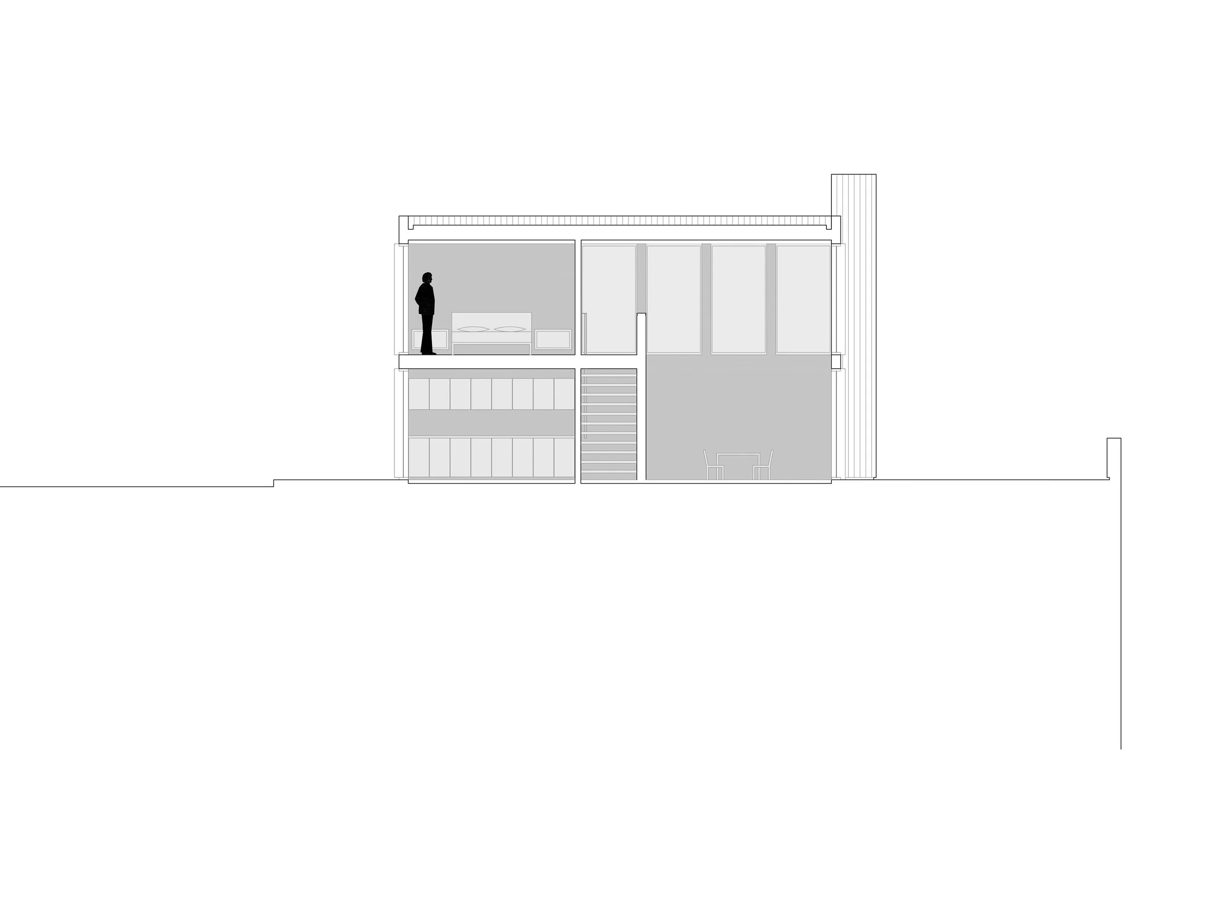 Copy of Short section through bedroom, kitchen and double height living-room