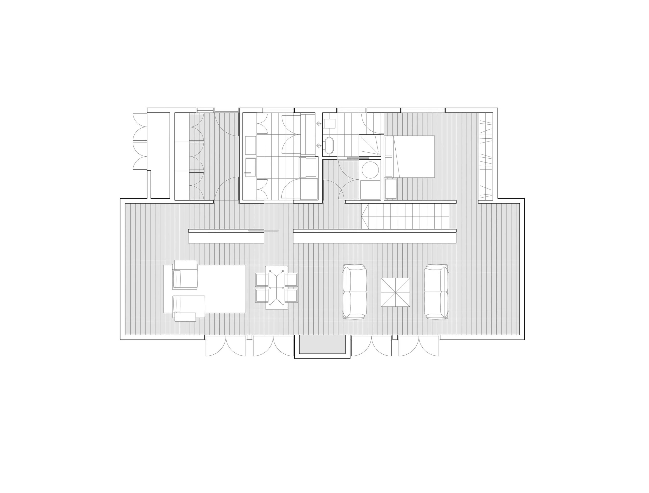 Copy of Ground floor plan with entrance hall kitchen study and cathedral living-room running the full width of the house 