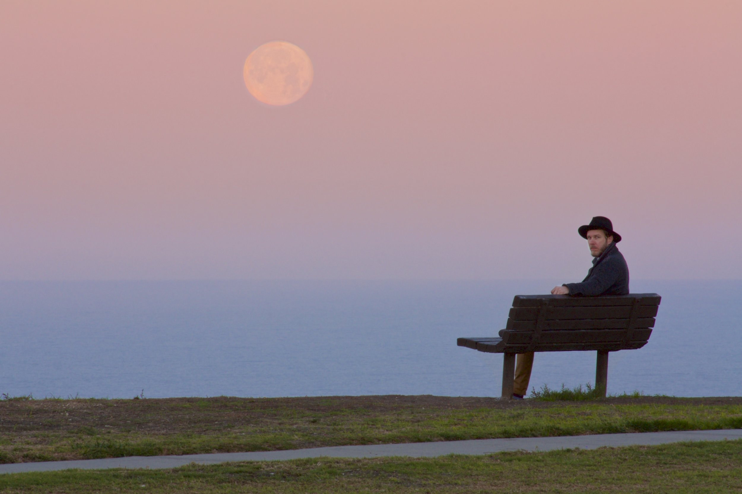Hess Park full Moonset over the Pacific Ocean at Sunrise, 2016