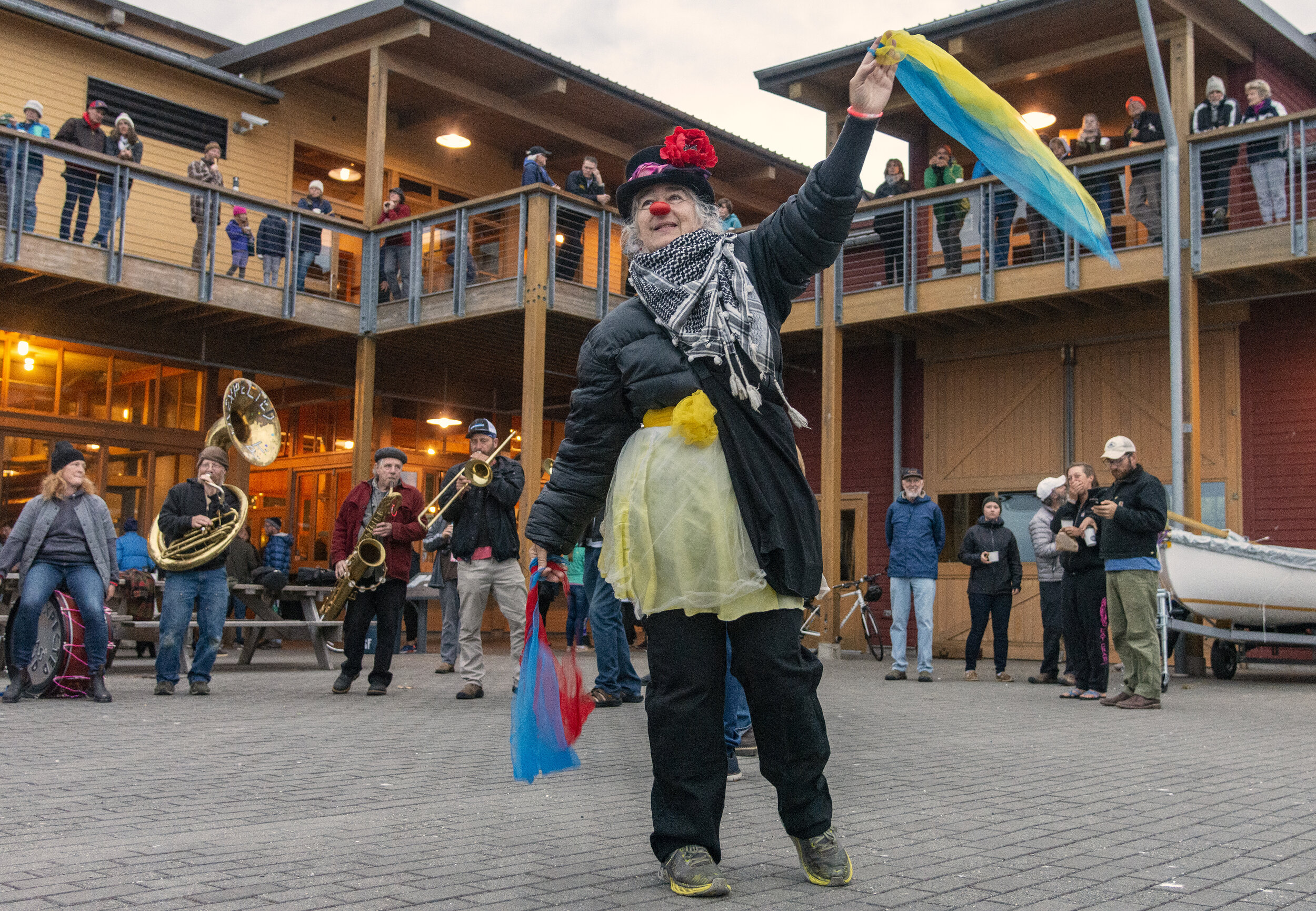  Kristin Crowley dances in front of The Unexpected Brass Band on Monday, June 3, 2019, during the start of the Race to Alaska in Port Townsend, WA. 