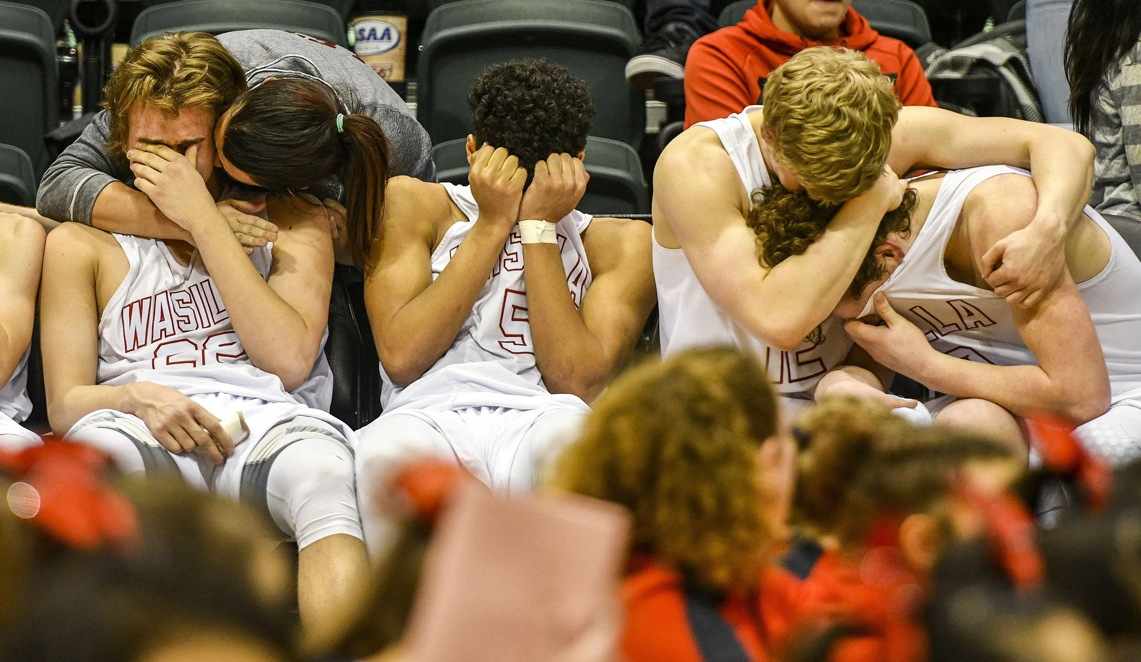   2017 NPAA Monthly News Clip Contest 2nd Place   The Wasilla Warriors react on the bench Saturday, March 25, 2017, after the Warriors 50-46 loss to Dimond in the boys 4A ASAA state championship game at the Alaska Airlines Center in Anchorage. 