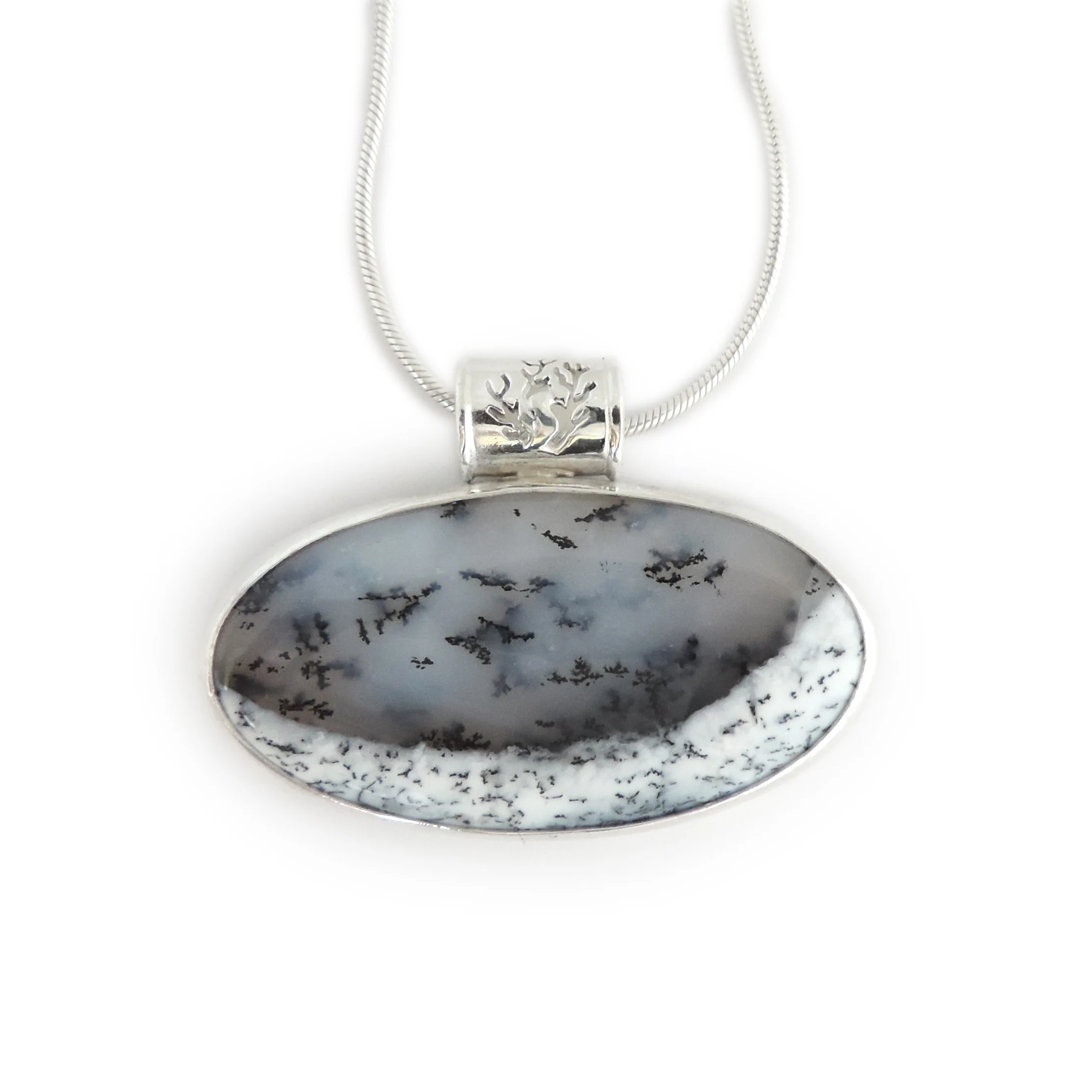 Fancy bail large snow globe agate pendant