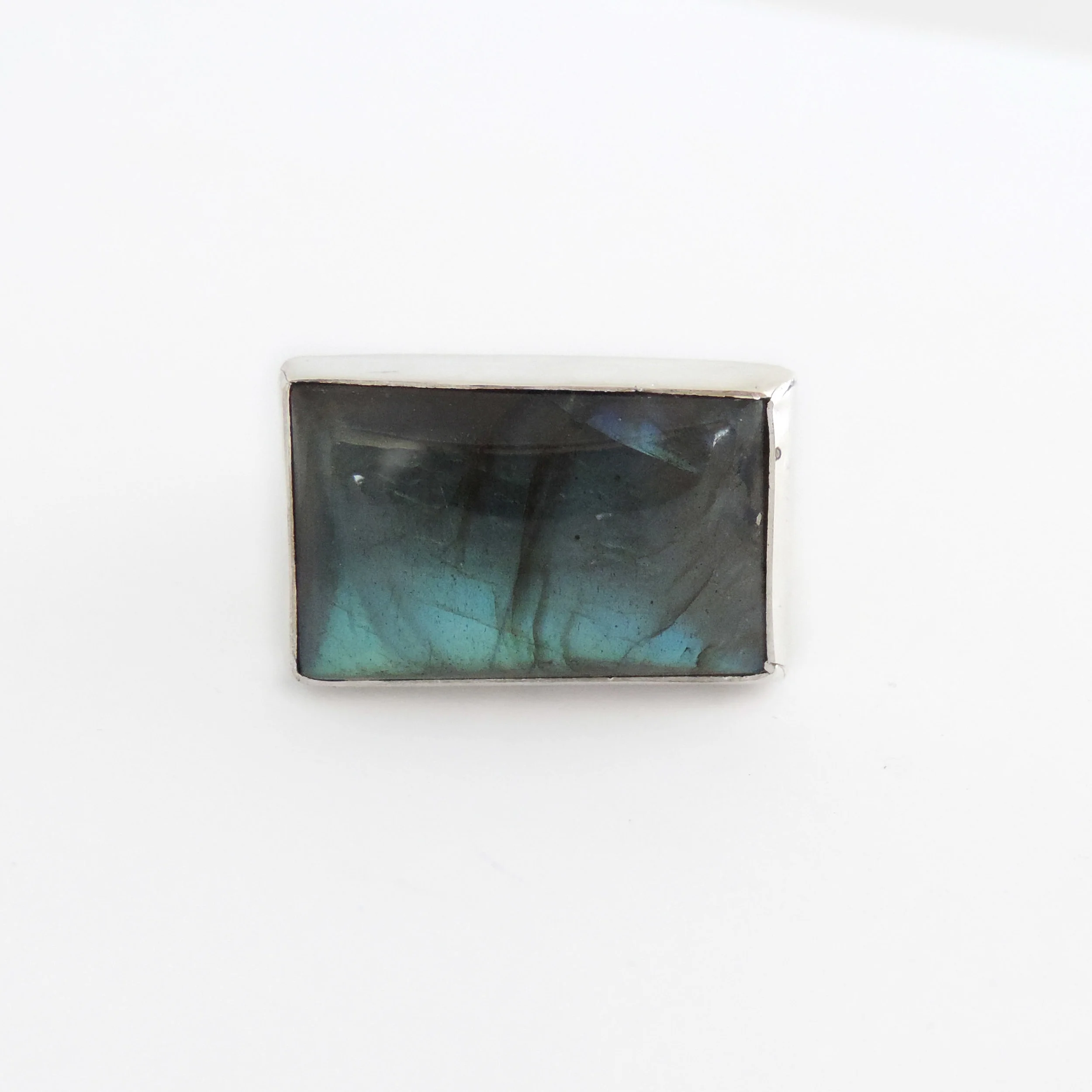 Rectangular labradorite concave detail ring