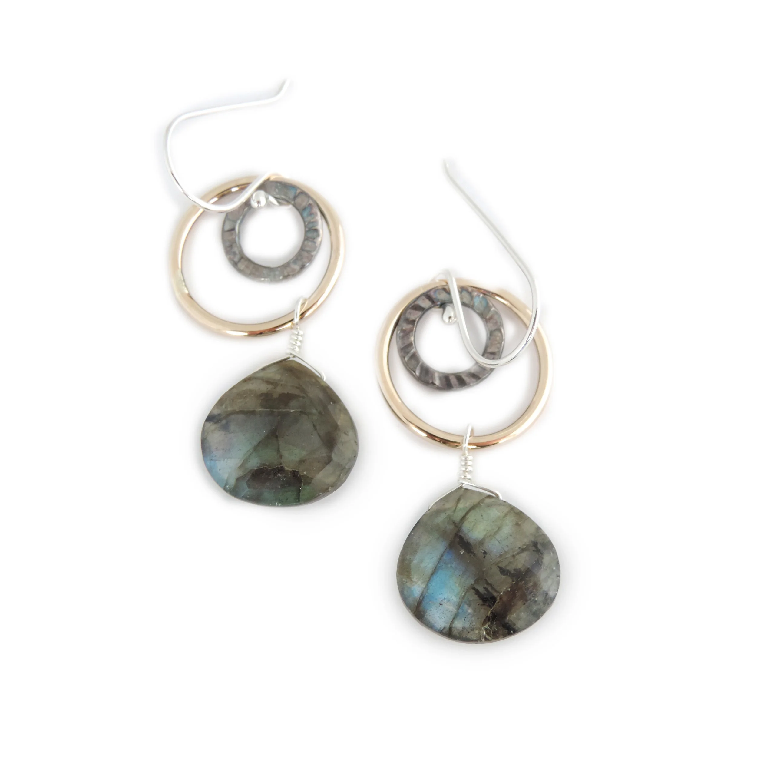 Tri-colored teardrop Labradorite earrings