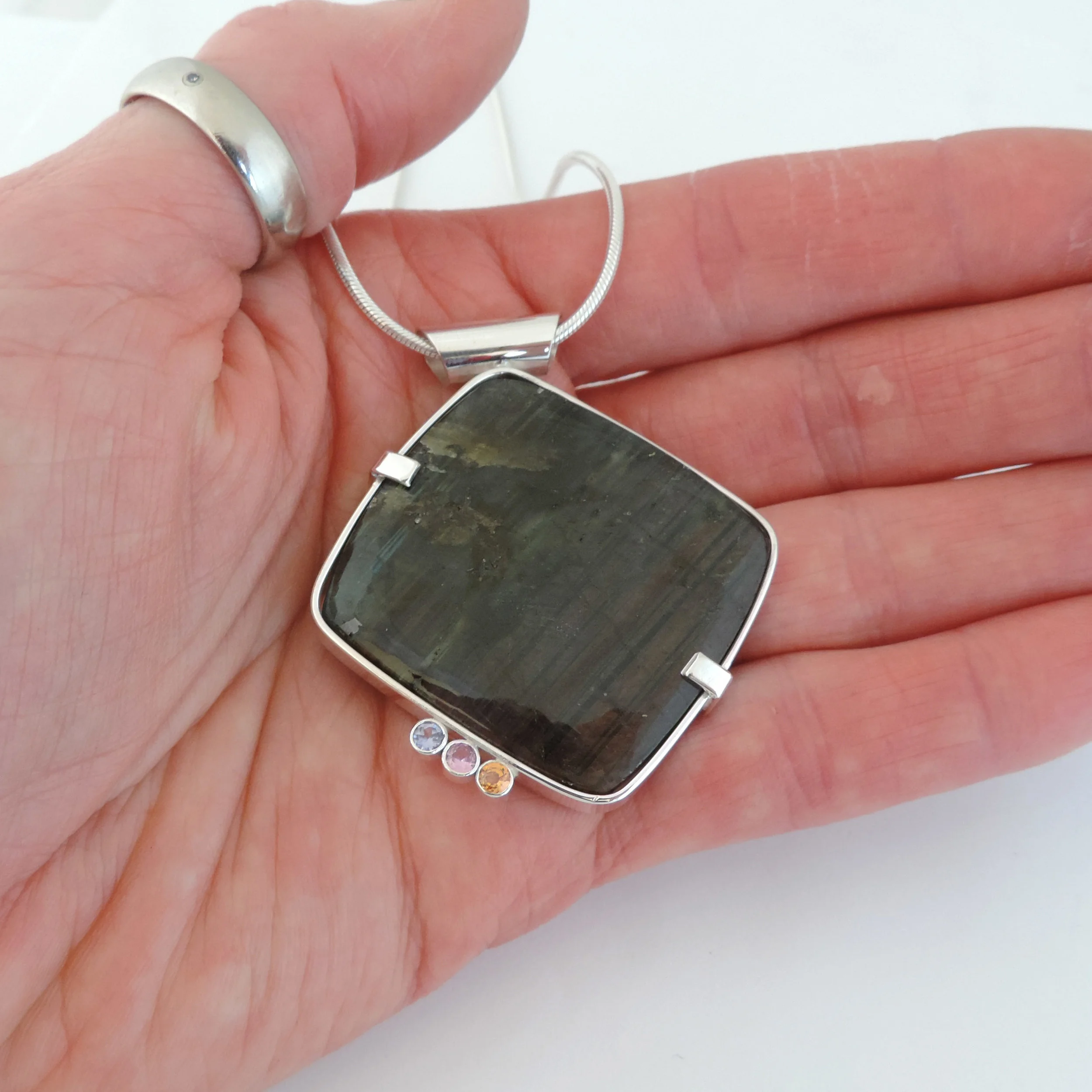 Labradorite and gemstone pendant